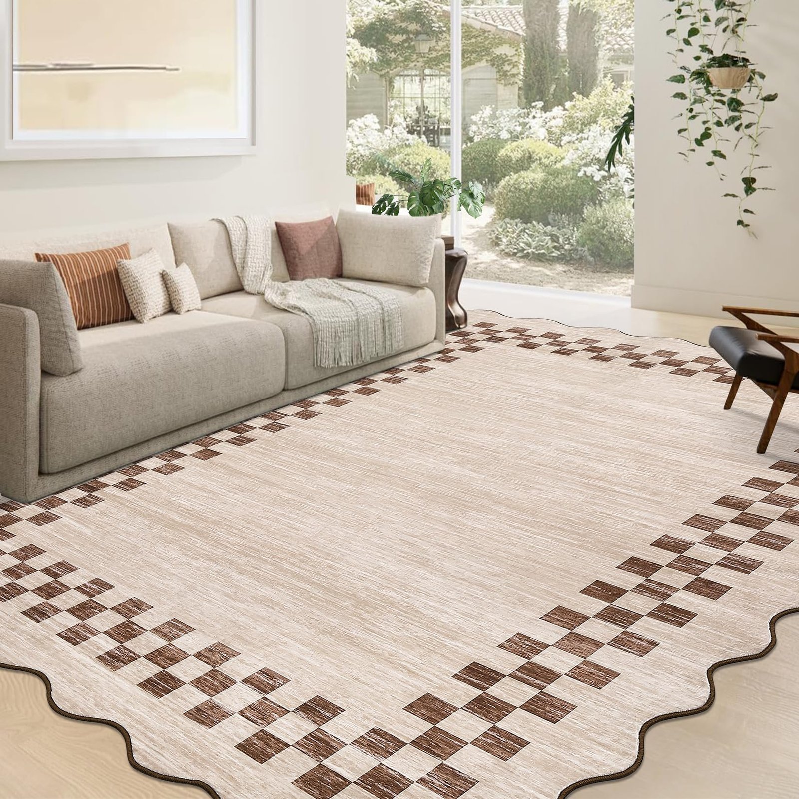 LocalStock Hallway Runner Rug 2x6 Non Slip Scalloped Washable Rug for Kitchen Entry Stain Resistant Modern Border Throw Floor Carpet Long Runner Mat for Bathroom Living Room Bedside, Beige - Image 55