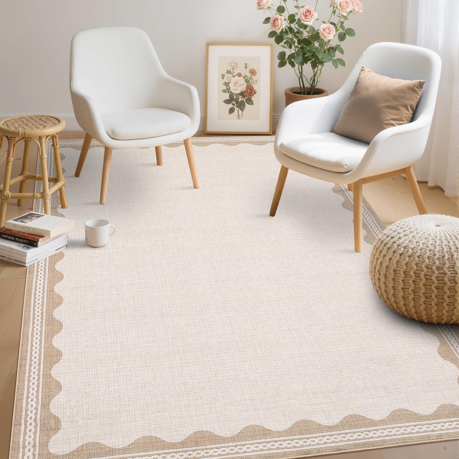 LocalStock 2x6 Runner Rug for Hallway Washable Kitchen Rugs Non Slip Solid Blue Modern Minimalism Soft Low-Pile Scalloped Indoor Carpet for Entryway Laundry Room Floor Mats - Image 44