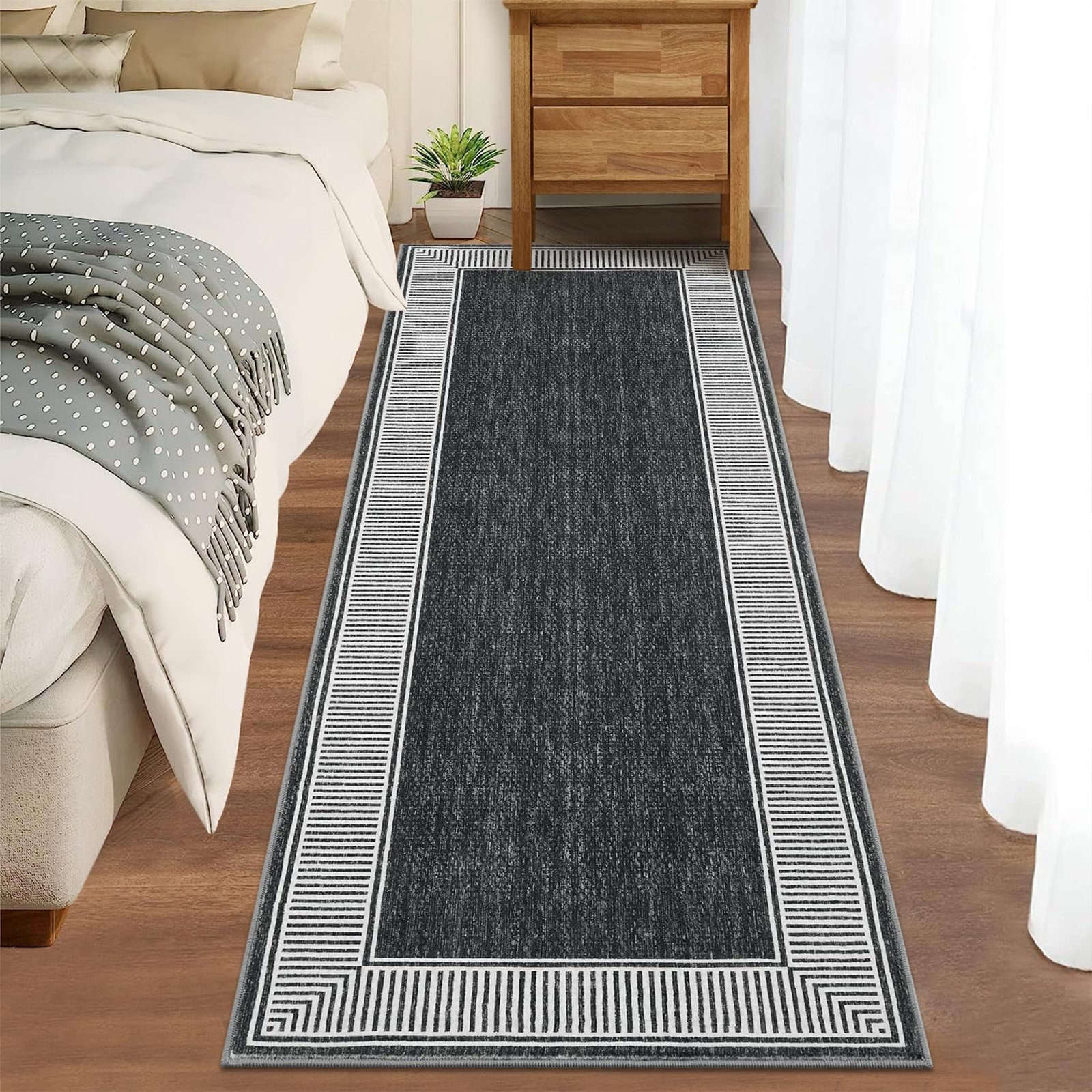 LocalStock Washable Rug 5x7 for Bedroom Large Living Room Rug with Rubber Backing Casual Striped Border Throw Carpet Modern Contemporary Area Rug for Dining Room Nursery Entry, Khaki - Image 7