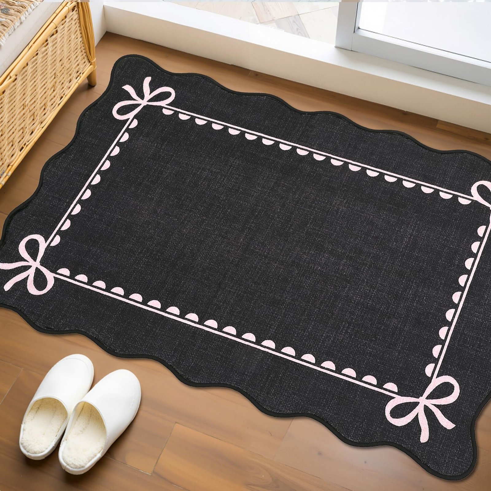 LocalStock Scalloped Bow Rug for Living Room, Solid Pink Rug for Dorm, Washable Rugs 5x7 Soft Low Pile Non Slip Scalloped Rugs for Nursery College Bedroom Decor Kids Room Playroom - Image 69