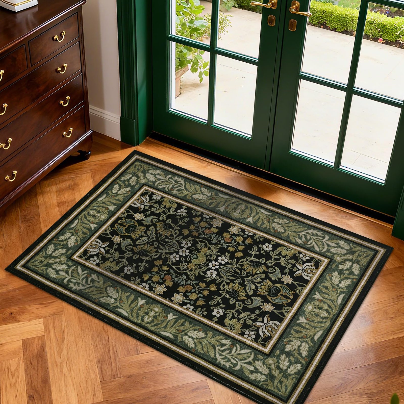 LocalStock 5x7 Washable Area Rugs for Living Room, Boho Vintage Rug Non Slip Low Pile Stain Resistance Indoor Soft Large Throw Carpet for Bedroom Dining Room Office Green Black - Image 19