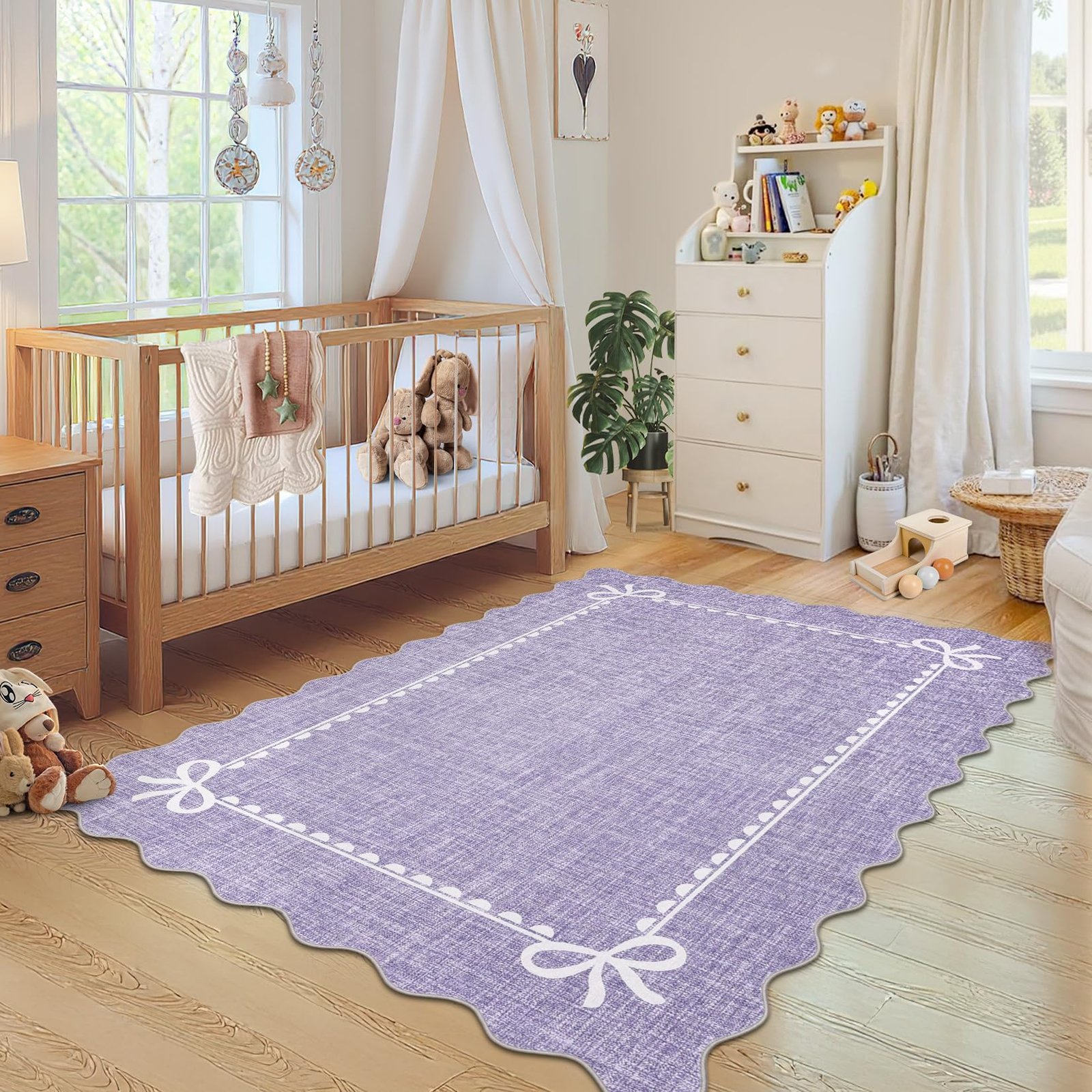 LocalStock Scalloped Bow Rug for Living Room, Solid Pink Rug for Dorm, Washable Rugs 5x7 Soft Low Pile Non Slip Scalloped Rugs for Nursery College Bedroom Decor Kids Room Playroom - Image 15