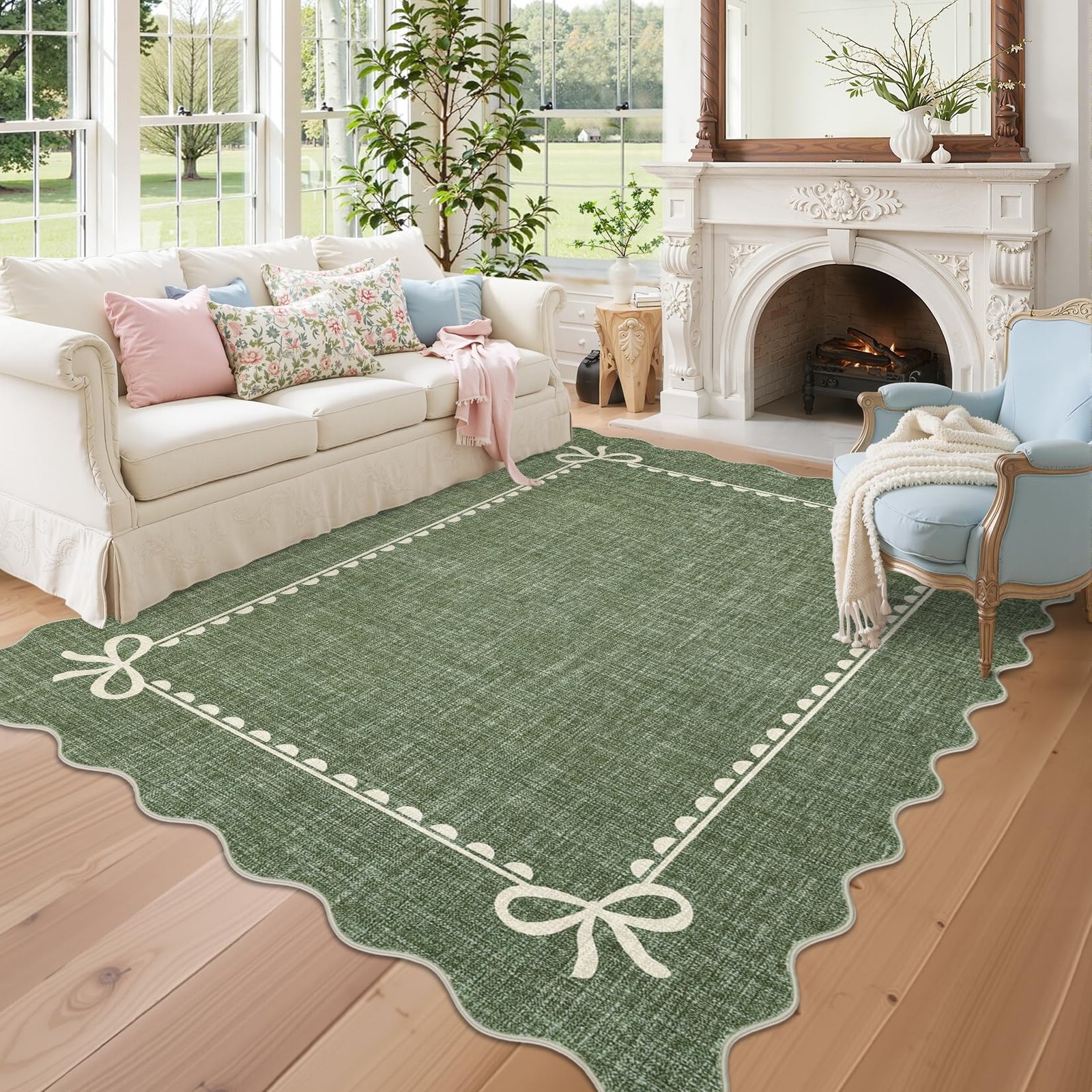 LocalStock Scalloped Bow Rug for Living Room, Solid Pink Rug for Dorm, Washable Rugs 5x7 Soft Low Pile Non Slip Scalloped Rugs for Nursery College Bedroom Decor Kids Room Playroom - Image 59