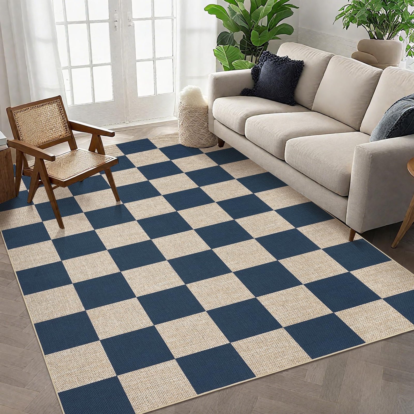 LocalStock Checkered Easy Jute 3x5 Entryway Rug Machine Washable Outdoor Patio Rug Non-Slip Backing Checkerboard Black Indoor Outdoor Carpet for Hallway Bathroom Kitchen Bedroom - Image 26