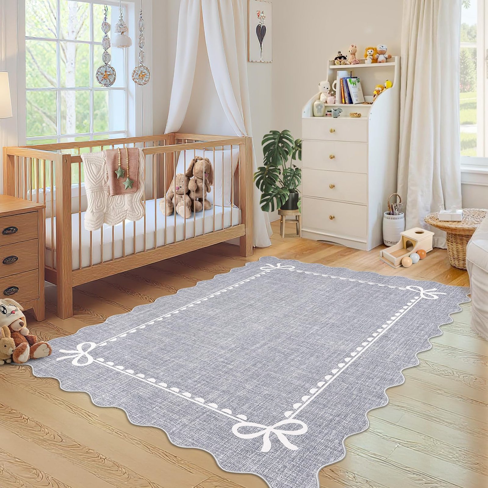 LocalStock Scalloped Bow Rug for Living Room, Solid Pink Rug for Dorm, Washable Rugs 5x7 Soft Low Pile Non Slip Scalloped Rugs for Nursery College Bedroom Decor Kids Room Playroom - Image 67