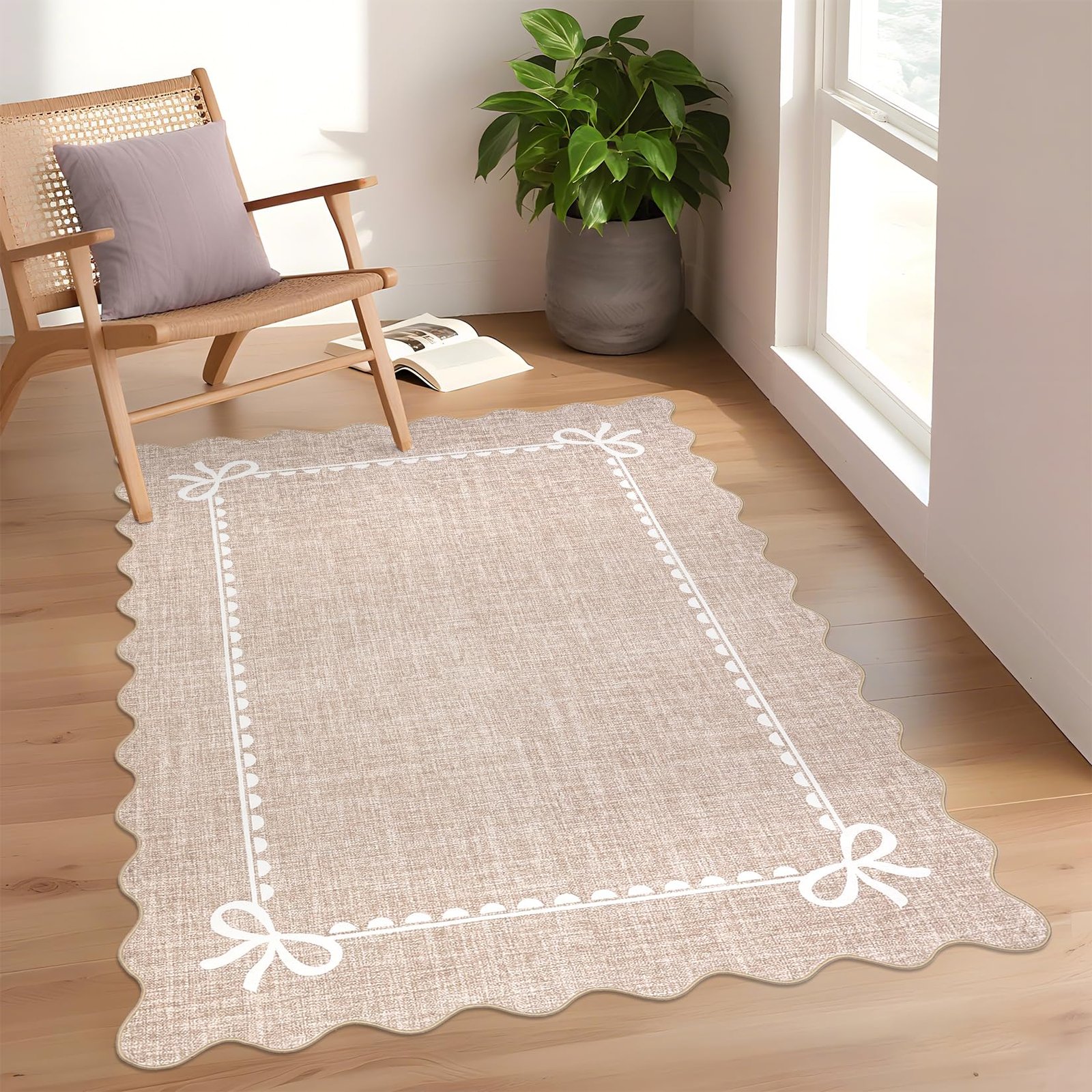 LocalStock Scalloped Bow Rug for Living Room, Solid Pink Rug for Dorm, Washable Rugs 5x7 Soft Low Pile Non Slip Scalloped Rugs for Nursery College Bedroom Decor Kids Room Playroom - Image 50