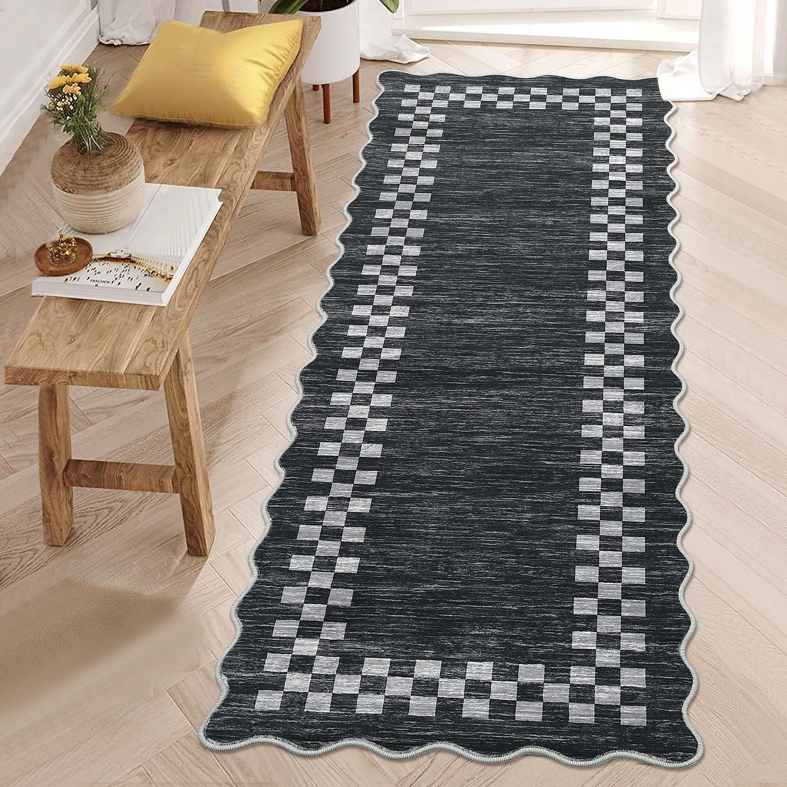 LocalStock Hallway Runner Rug 2x6 Non Slip Scalloped Washable Rug for Kitchen Entry Stain Resistant Modern Border Throw Floor Carpet Long Runner Mat for Bathroom Living Room Bedside, Beige - Image 64