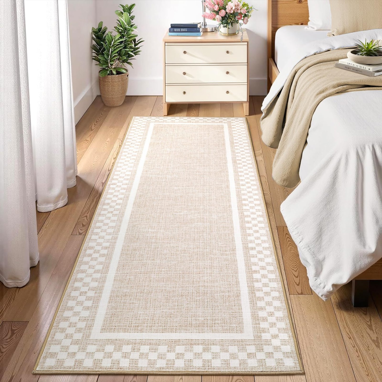 LocalStock Hallway Runner Rug 2x6 Non Slip Scalloped Washable Rug for Kitchen Entry Stain Resistant Modern Border Throw Floor Carpet Long Runner Mat for Bathroom Living Room Bedside, Beige - Image 69