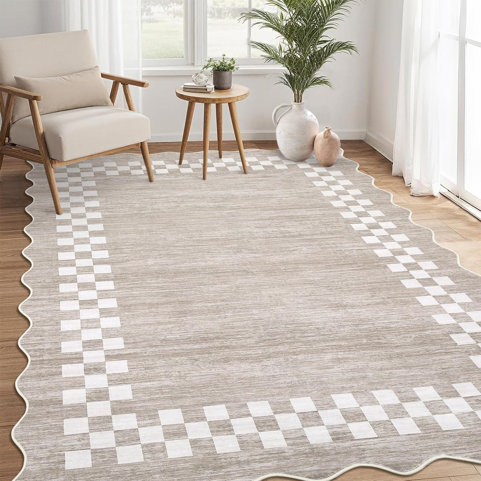 LocalStock Hallway Runner Rug 2x6 Non Slip Scalloped Washable Rug for Kitchen Entry Stain Resistant Modern Border Throw Floor Carpet Long Runner Mat for Bathroom Living Room Bedside, Beige - Image 29