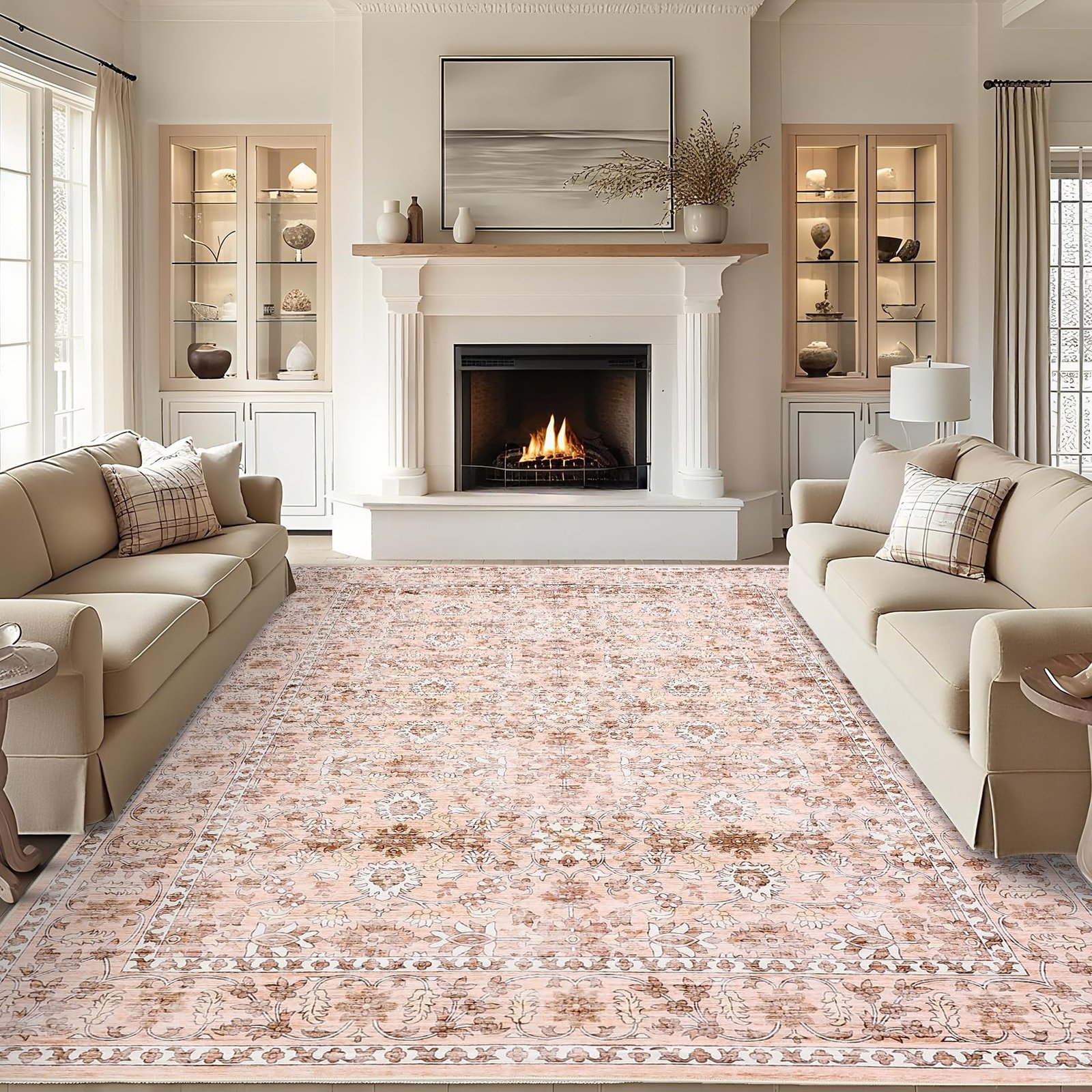 Vintage 5х7 Area Rug, Non Slip Backing Washable Stain Resistant Super Soft Distressed Persian Rug, Ideal for High Traffic Areas in Bedroom, Living Room, Kitchen, Dining Room, Taupe - Image 10