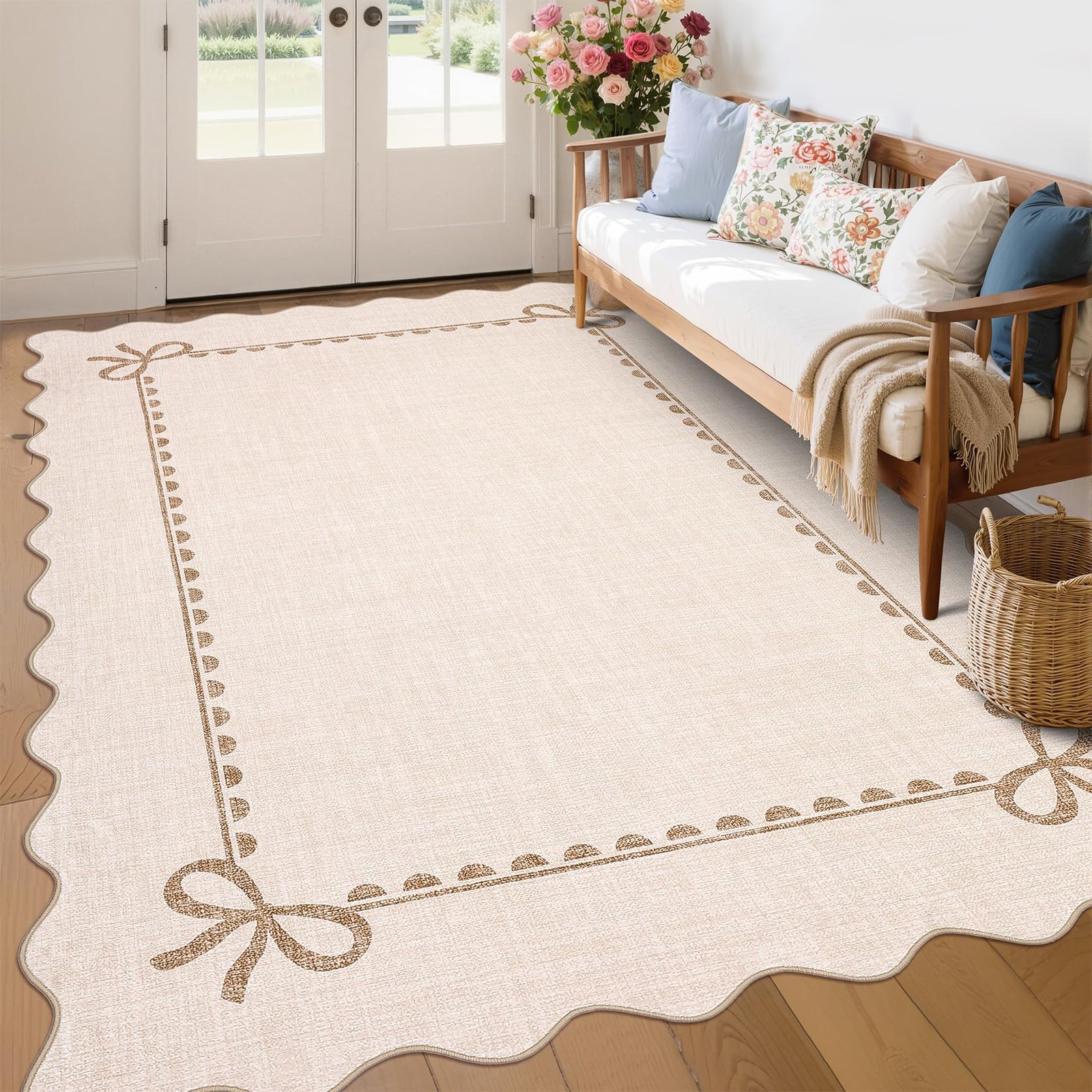 LocalStock Scalloped Bow Rug for Living Room, Solid Pink Rug for Dorm, Washable Rugs 5x7 Soft Low Pile Non Slip Scalloped Rugs for Nursery College Bedroom Decor Kids Room Playroom - Image 32