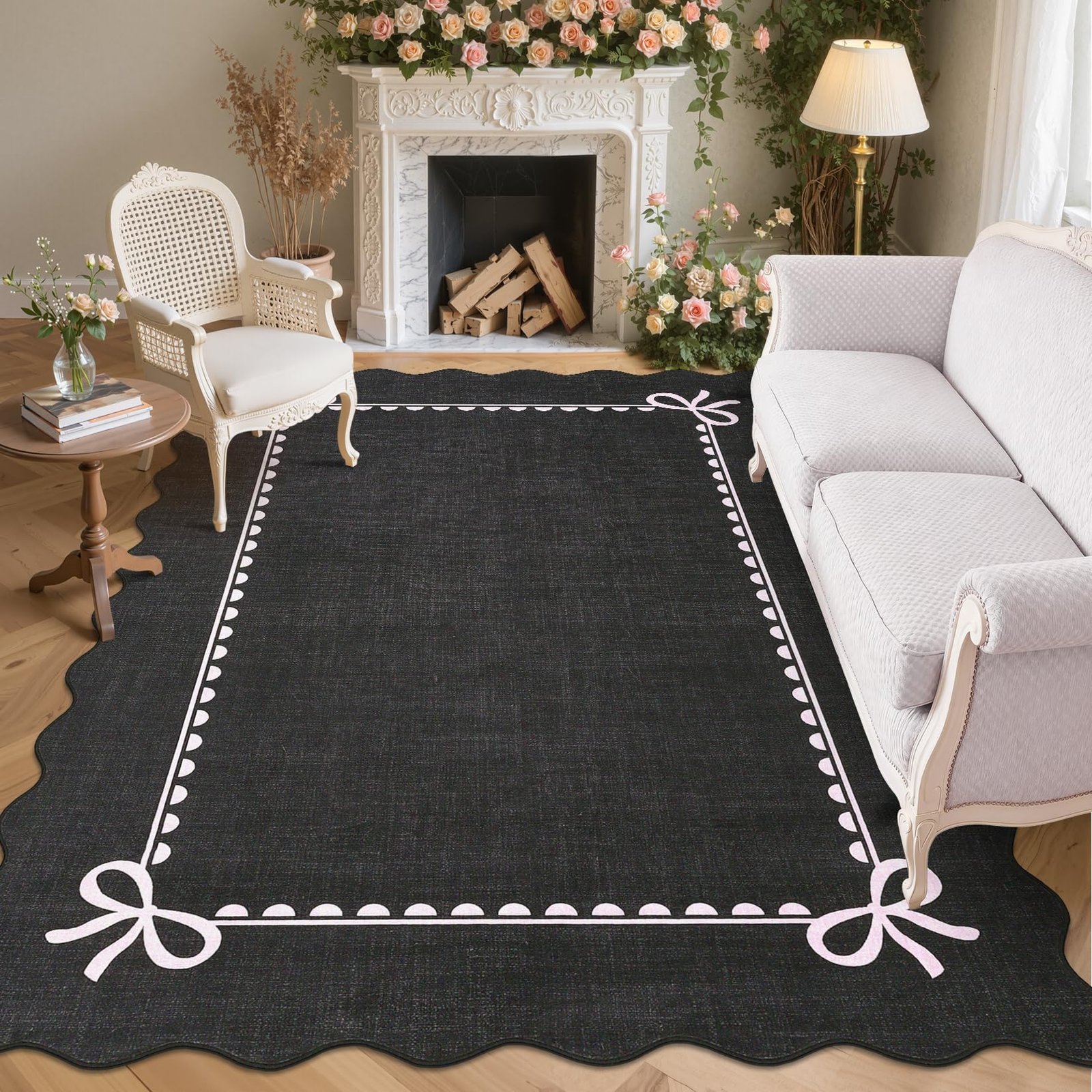 LocalStock Scalloped Bow Rug for Living Room, Solid Pink Rug for Dorm, Washable Rugs 5x7 Soft Low Pile Non Slip Scalloped Rugs for Nursery College Bedroom Decor Kids Room Playroom - Image 31