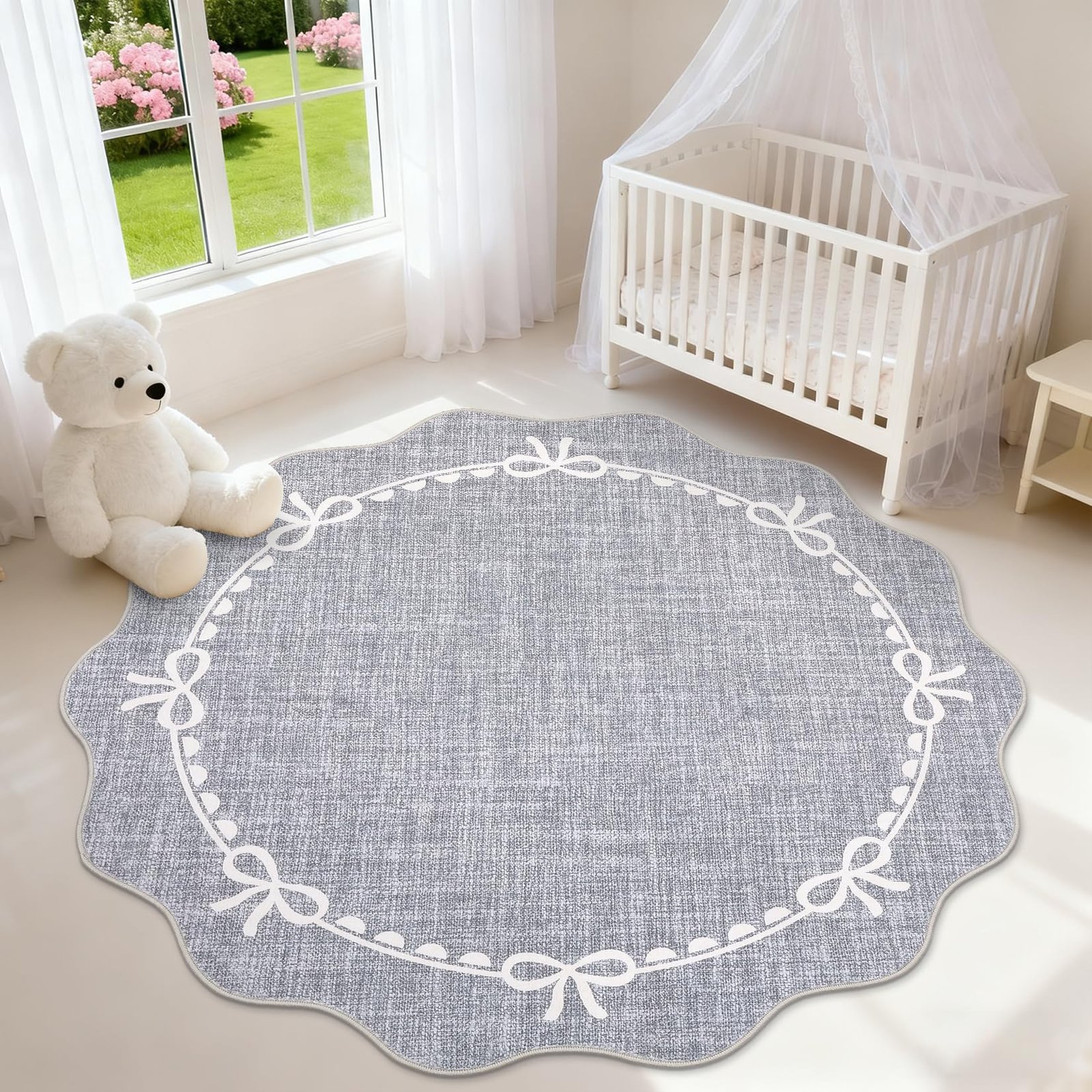 LocalStock Scalloped Bow Rug for Living Room, Solid Pink Rug for Dorm, Washable Rugs 5x7 Soft Low Pile Non Slip Scalloped Rugs for Nursery College Bedroom Decor Kids Room Playroom - Image 9