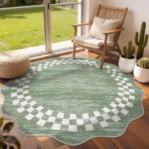 LocalStock Hallway Runner Rug 2x6 Non Slip Scalloped Washable Rug for Kitchen Entry Stain Resistant Modern Border Throw Floor Carpet Long Runner Mat for Bathroom Living Room Bedside, Beige