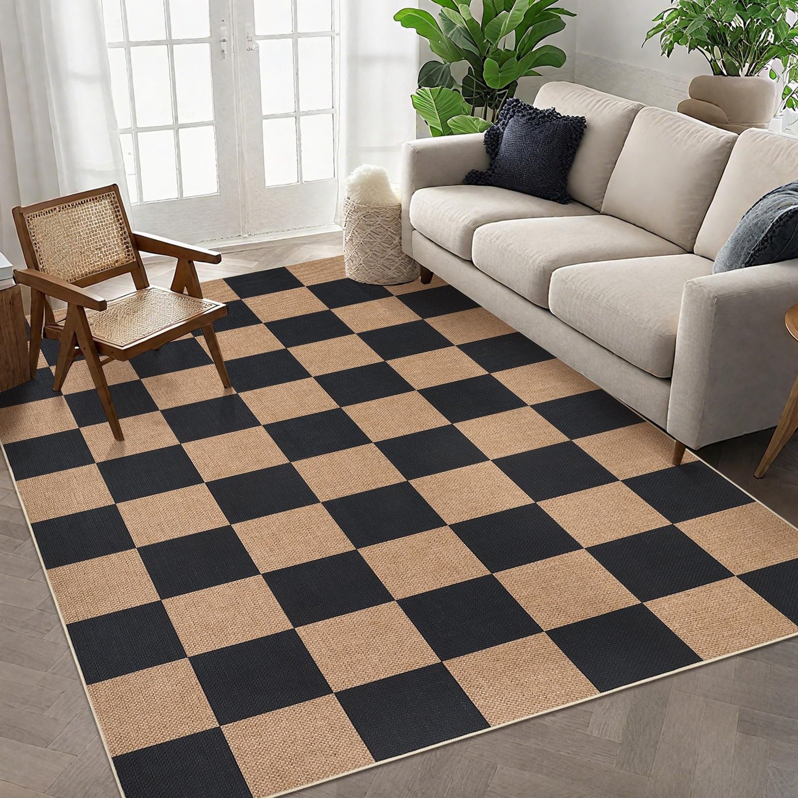 LocalStock Checkered Easy Jute 3x5 Entryway Rug Machine Washable Outdoor Patio Rug Non-Slip Backing Checkerboard Black Indoor Outdoor Carpet for Hallway Bathroom Kitchen Bedroom - Image 16