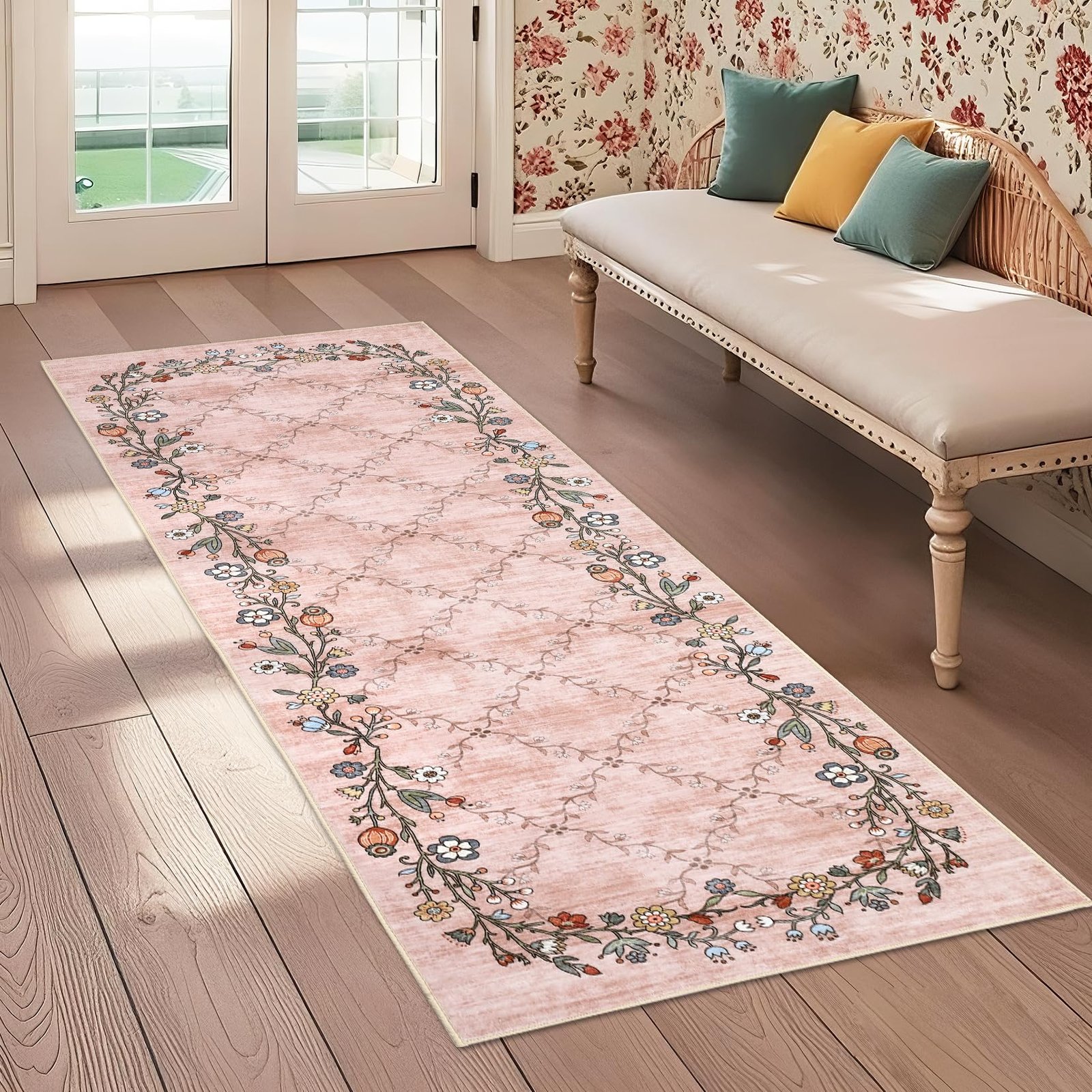 LocalStock 5x7 Floral Washable Area Rug: Large Living Room Area Rug with Non-Slip Backing Washable Ultra Soft Bedroom Floral Carpet Indoor Stain Resistant Carpet for Dining Room 5 * 7 ft Light Blue - Image 15