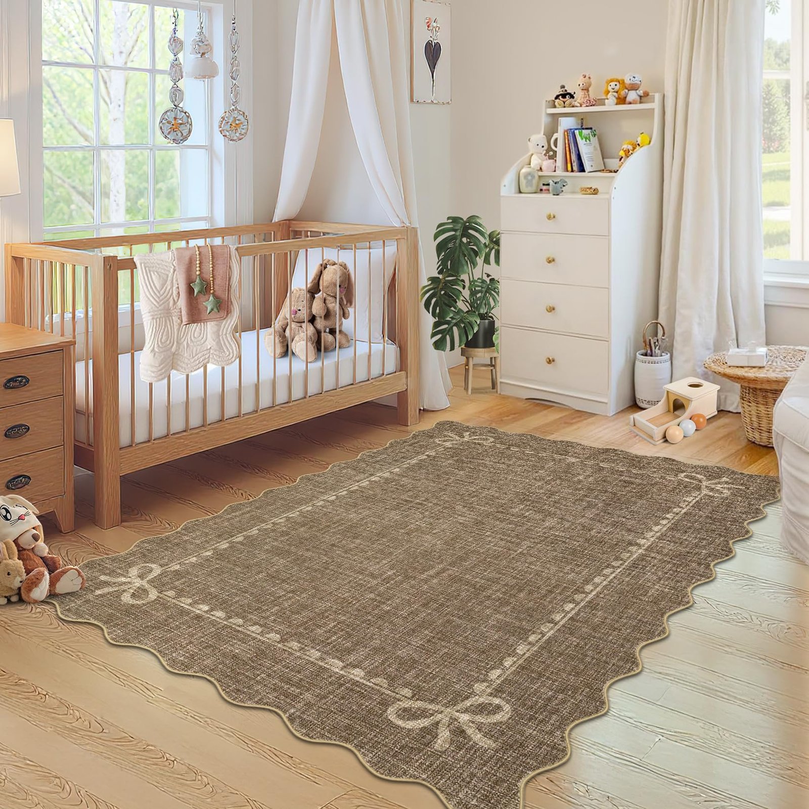 LocalStock Scalloped Bow Rug for Living Room, Solid Pink Rug for Dorm, Washable Rugs 5x7 Soft Low Pile Non Slip Scalloped Rugs for Nursery College Bedroom Decor Kids Room Playroom - Image 44