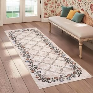 LocalStock 5x7 Floral Washable Area Rug: Large Living Room Area Rug with Non-Slip Backing Washable Ultra Soft Bedroom Floral Carpet Indoor Stain Resistant Carpet for Dining Room 5 * 7 ft Light Blue