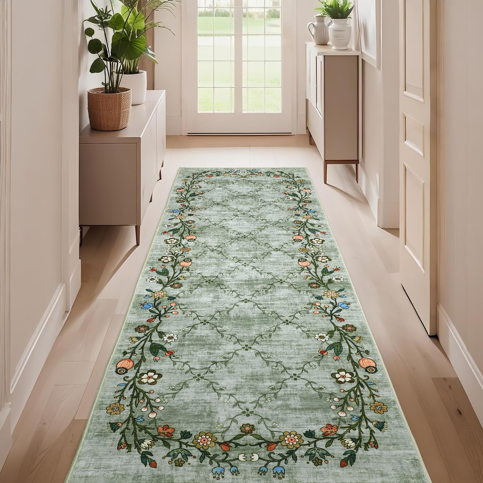LocalStock 5x7 Floral Washable Area Rug: Large Living Room Area Rug with Non-Slip Backing Washable Ultra Soft Bedroom Floral Carpet Indoor Stain Resistant Carpet for Dining Room 5 * 7 ft Light Blue - Image 17