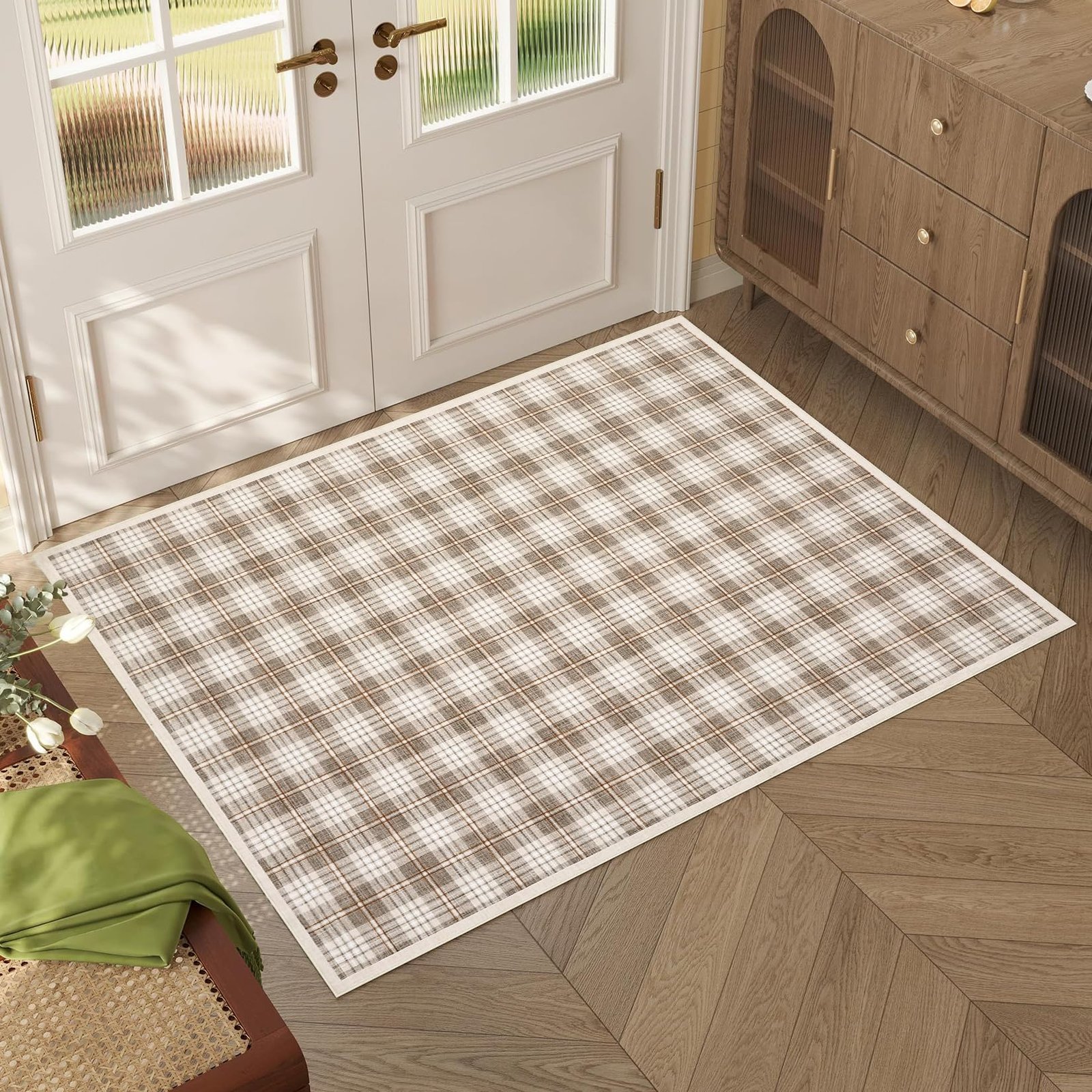 LocalStock Checkered Easy Jute 3x5 Entryway Rug Machine Washable Outdoor Patio Rug Non-Slip Backing Checkerboard Black Indoor Outdoor Carpet for Hallway Bathroom Kitchen Bedroom - Image 25