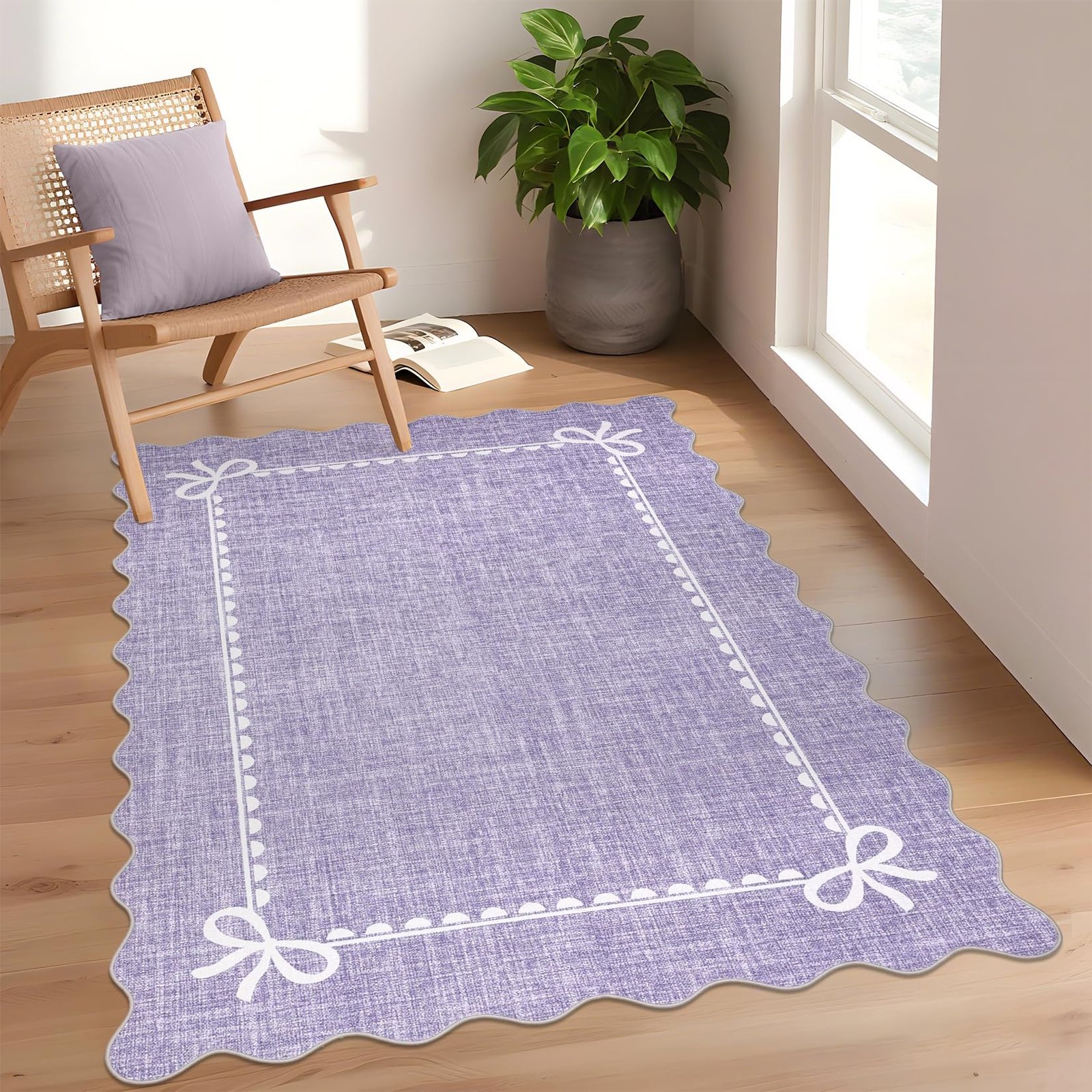 LocalStock Scalloped Bow Rug for Living Room, Solid Pink Rug for Dorm, Washable Rugs 5x7 Soft Low Pile Non Slip Scalloped Rugs for Nursery College Bedroom Decor Kids Room Playroom - Image 75