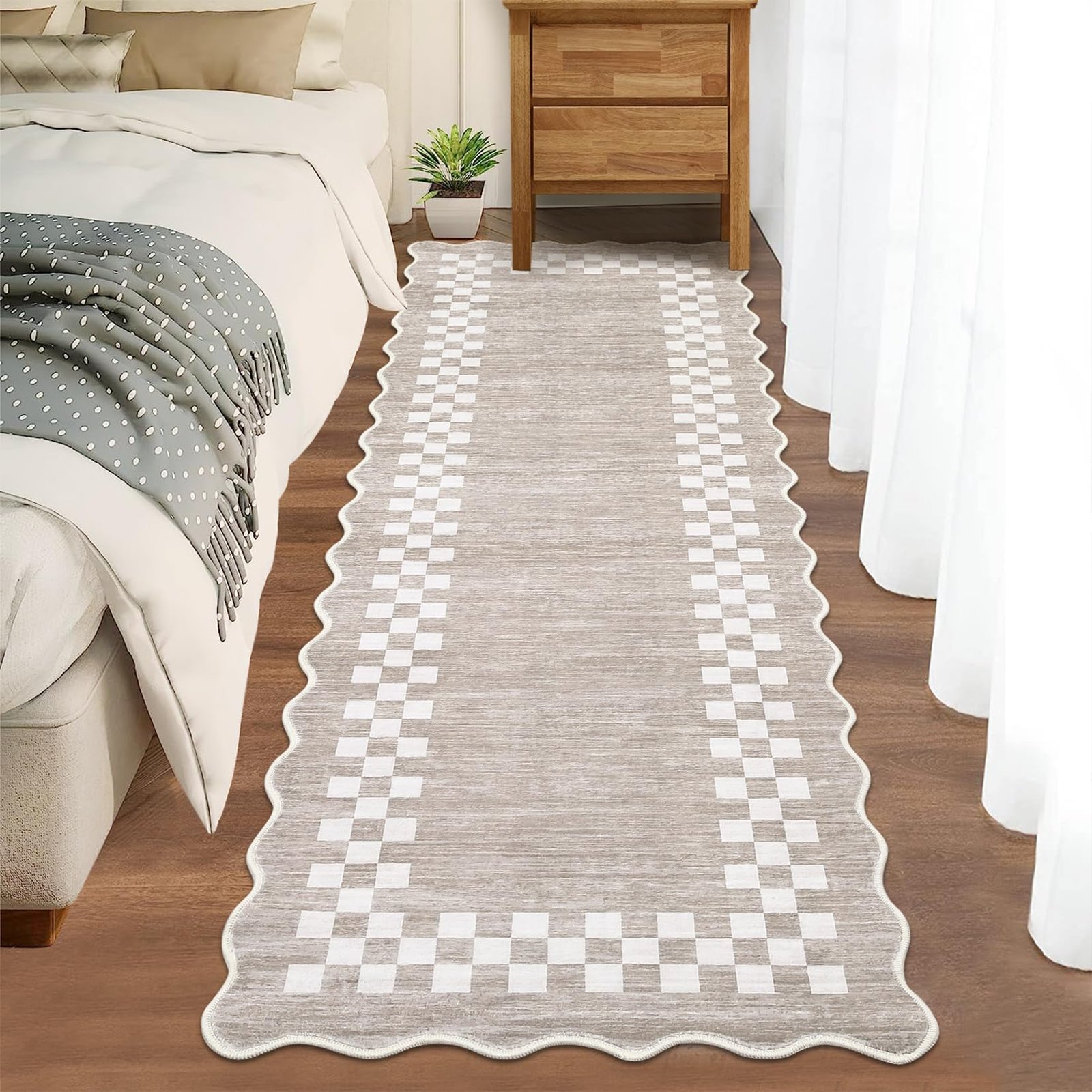 LocalStock Hallway Runner Rug 2x6 Non Slip Scalloped Washable Rug for Kitchen Entry Stain Resistant Modern Border Throw Floor Carpet Long Runner Mat for Bathroom Living Room Bedside, Beige - Image 56