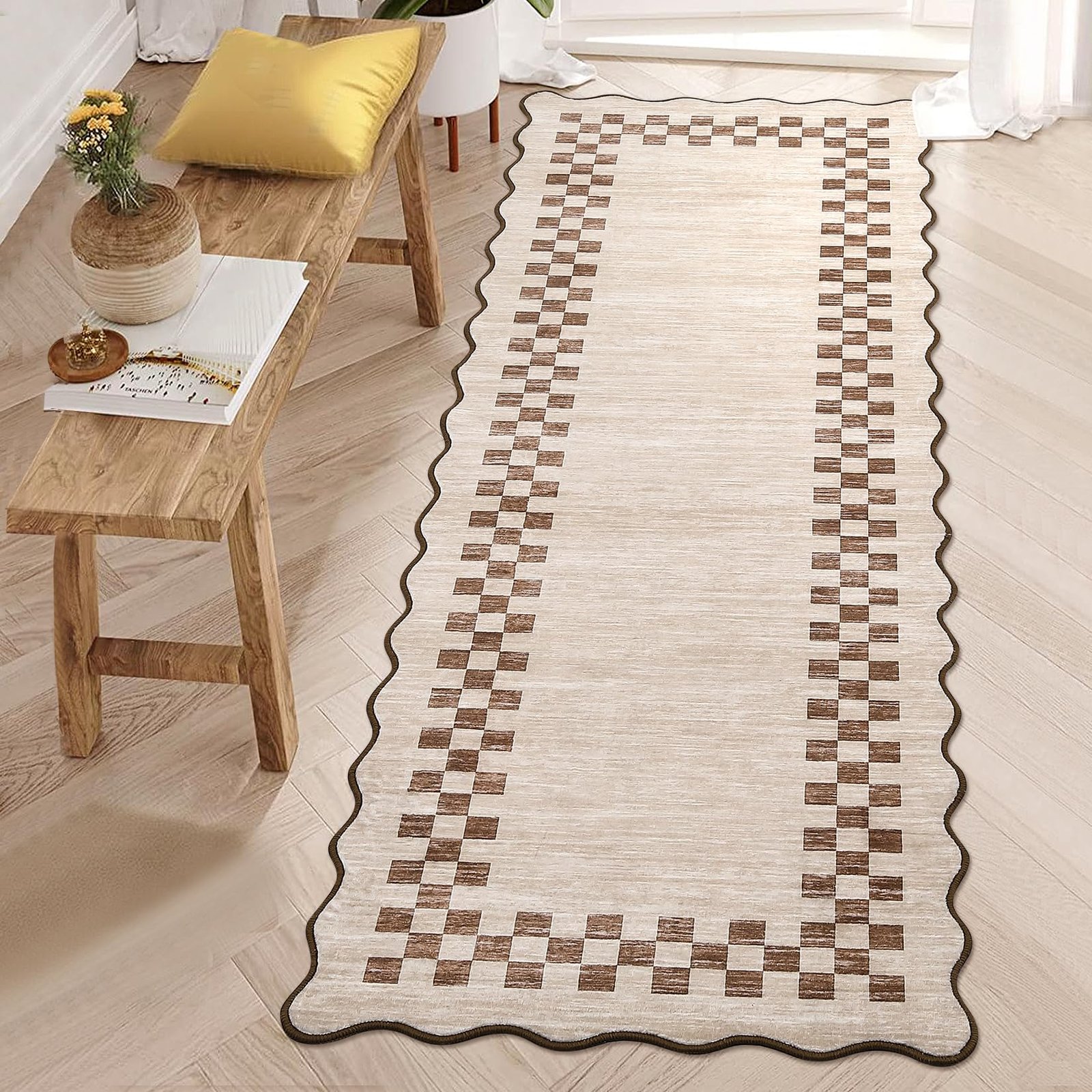 LocalStock Hallway Runner Rug 2x6 Non Slip Scalloped Washable Rug for Kitchen Entry Stain Resistant Modern Border Throw Floor Carpet Long Runner Mat for Bathroom Living Room Bedside, Beige - Image 43