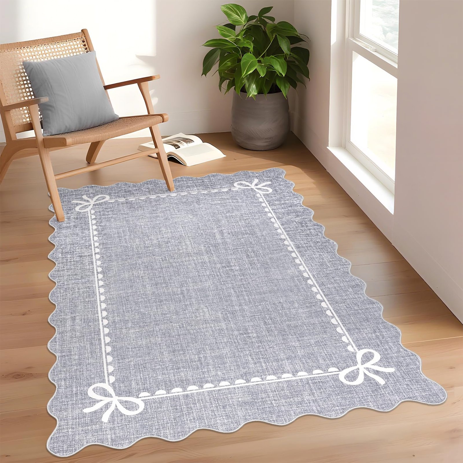 LocalStock Scalloped Bow Rug for Living Room, Solid Pink Rug for Dorm, Washable Rugs 5x7 Soft Low Pile Non Slip Scalloped Rugs for Nursery College Bedroom Decor Kids Room Playroom - Image 42