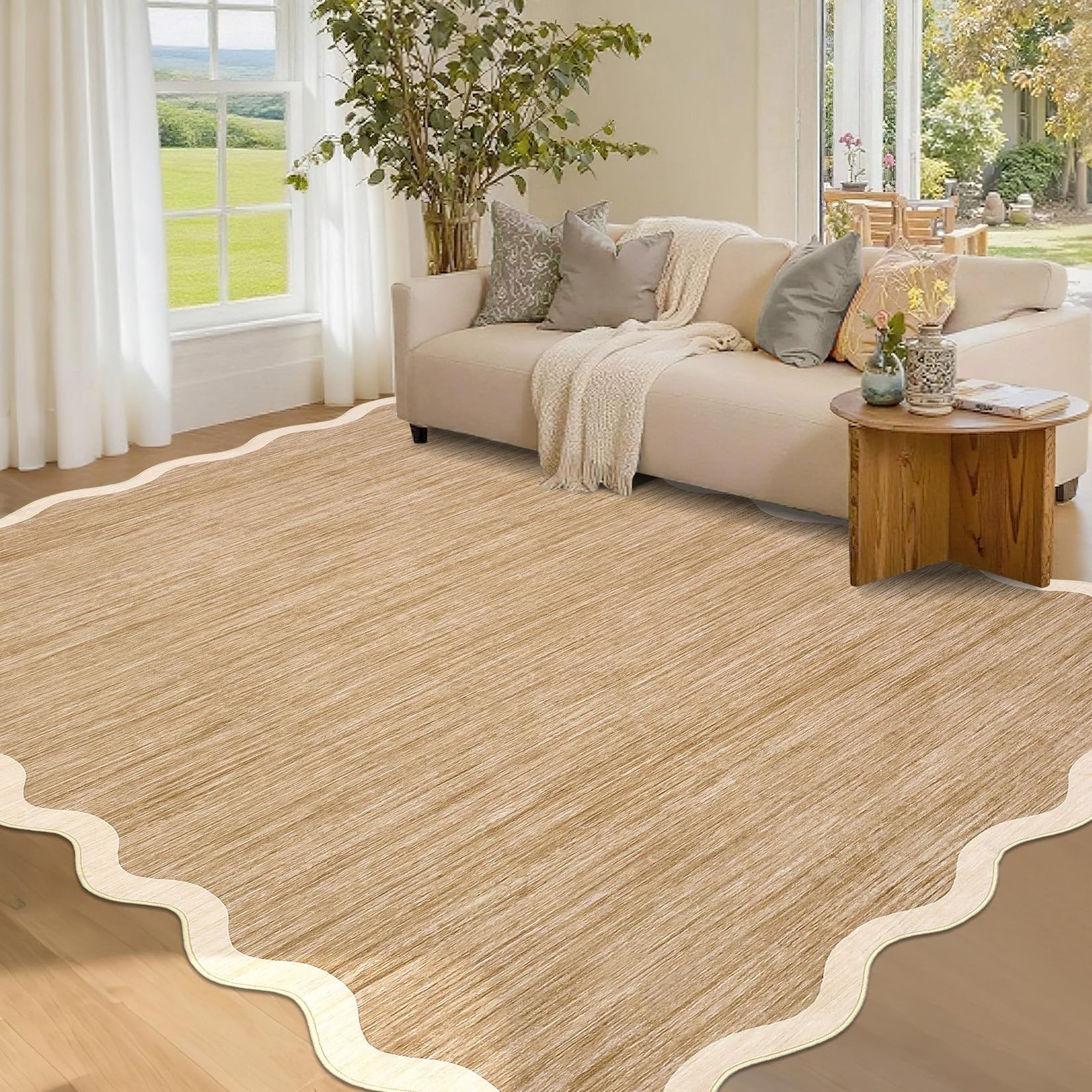 LocalStock Scalloped Washable Kitchen Runner Rug 2x8, Beige Runners for Hallway, Non Slip Boho Soft Bathroom Throw Mat Bordered Carpet Runner for Laundry Entryway Bedroom 2 ft x8 ft Beige - Image 14