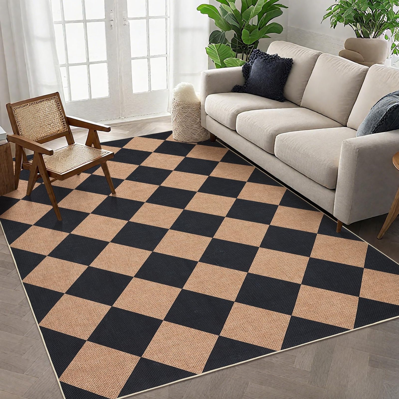 LocalStock Checkered Easy Jute 3x5 Entryway Rug Machine Washable Outdoor Patio Rug Non-Slip Backing Checkerboard Black Indoor Outdoor Carpet for Hallway Bathroom Kitchen Bedroom - Image 20