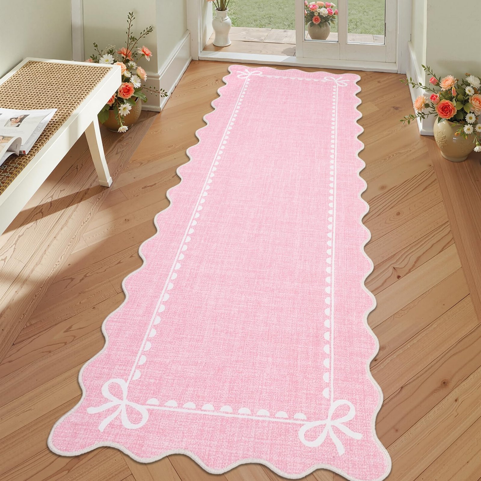 LocalStock Scalloped Bow Rug for Living Room, Solid Pink Rug for Dorm, Washable Rugs 5x7 Soft Low Pile Non Slip Scalloped Rugs for Nursery College Bedroom Decor Kids Room Playroom - Image 28