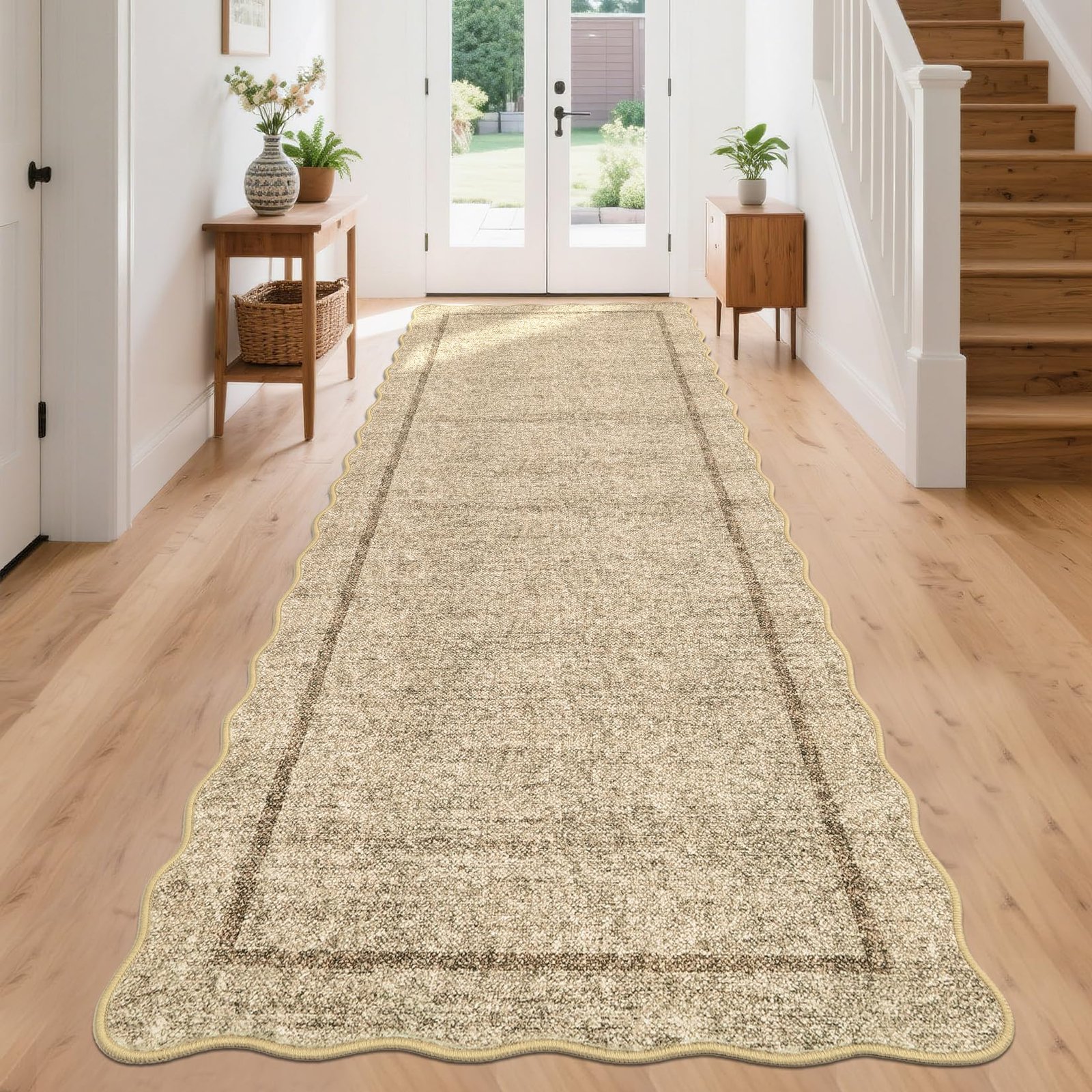 LocalStock Scalloped Washable Kitchen Runner Rug 2x8, Beige Runners for Hallway, Non Slip Boho Soft Bathroom Throw Mat Bordered Carpet Runner for Laundry Entryway Bedroom 2 ft x8 ft Beige - Image 19