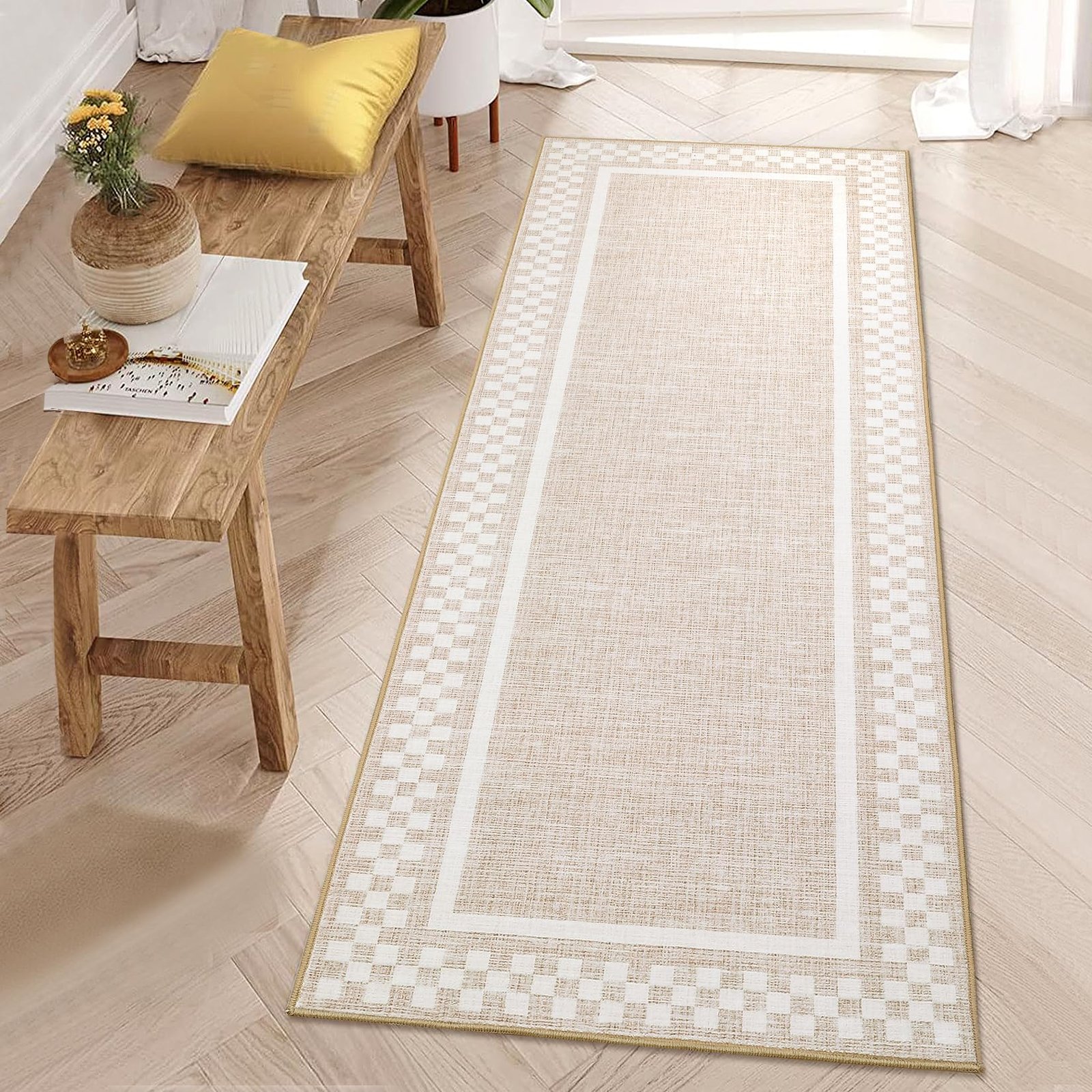 LocalStock Hallway Runner Rug 2x6 Non Slip Scalloped Washable Rug for Kitchen Entry Stain Resistant Modern Border Throw Floor Carpet Long Runner Mat for Bathroom Living Room Bedside, Beige - Image 15