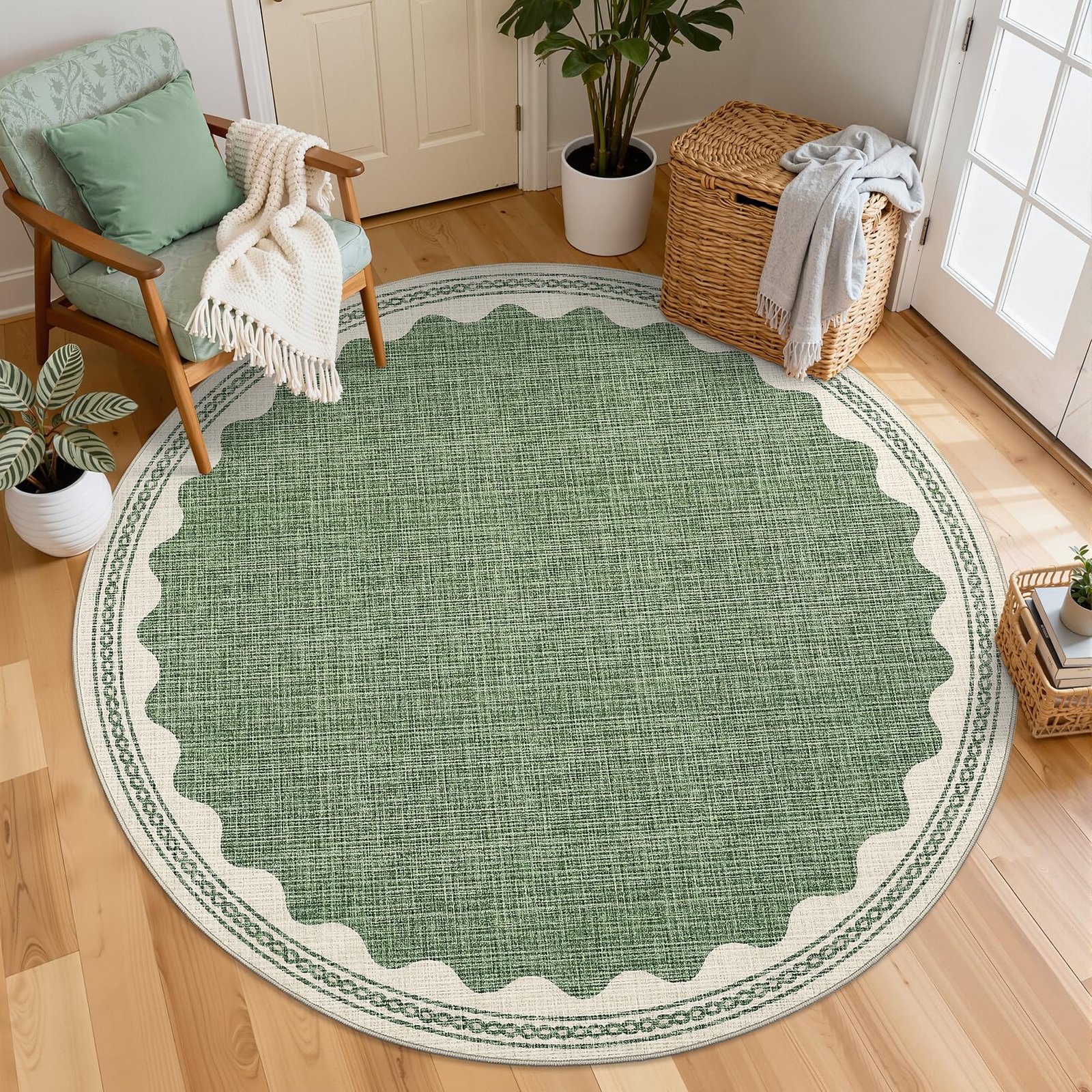 LocalStock 2x6 Runner Rug for Hallway Washable Kitchen Rugs Non Slip Solid Blue Modern Minimalism Soft Low-Pile Scalloped Indoor Carpet for Entryway Laundry Room Floor Mats - Image 18