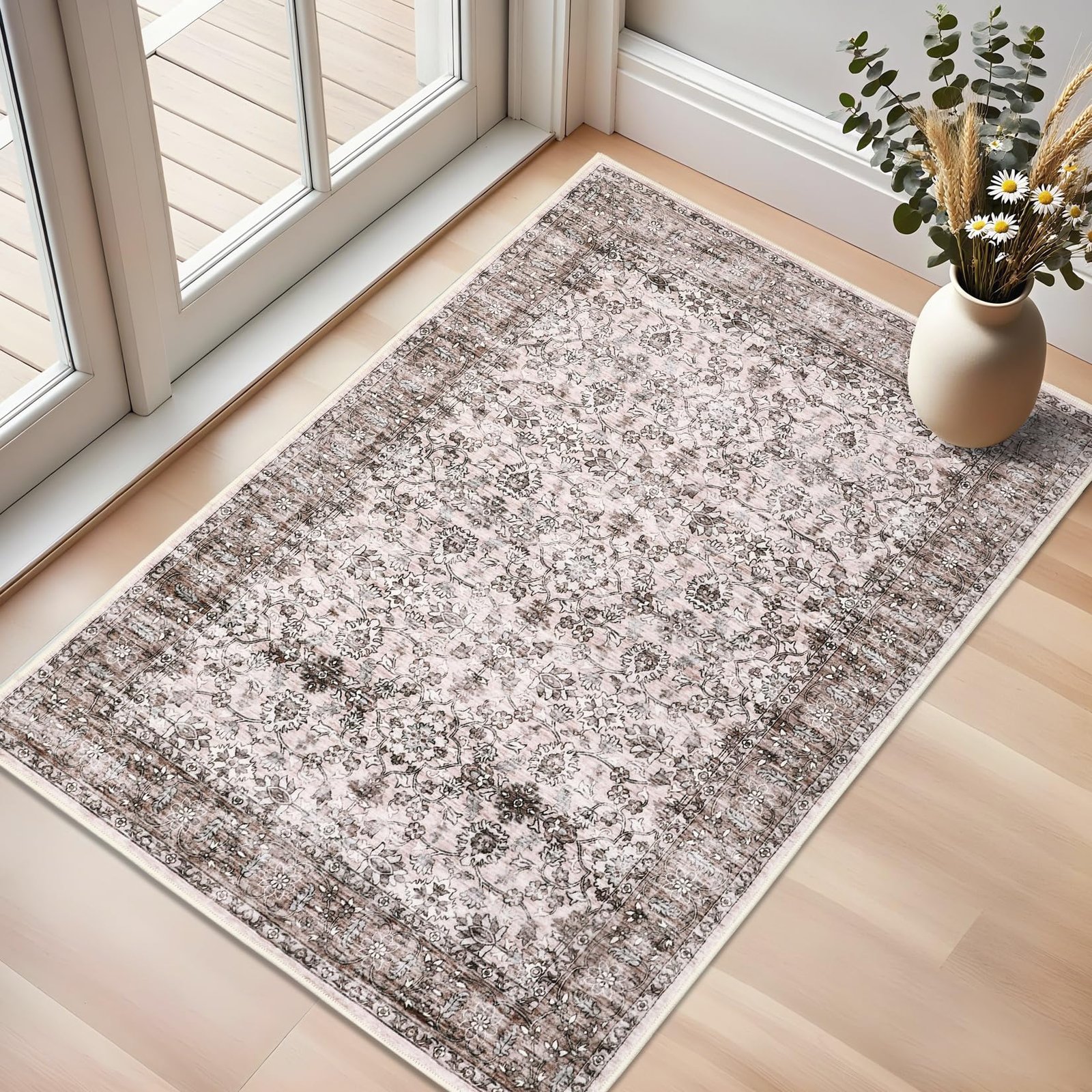 Vintage 5х7 Area Rug, Non Slip Backing Washable Stain Resistant Super Soft Distressed Persian Rug, Ideal for High Traffic Areas in Bedroom, Living Room, Kitchen, Dining Room, Taupe - Image 13