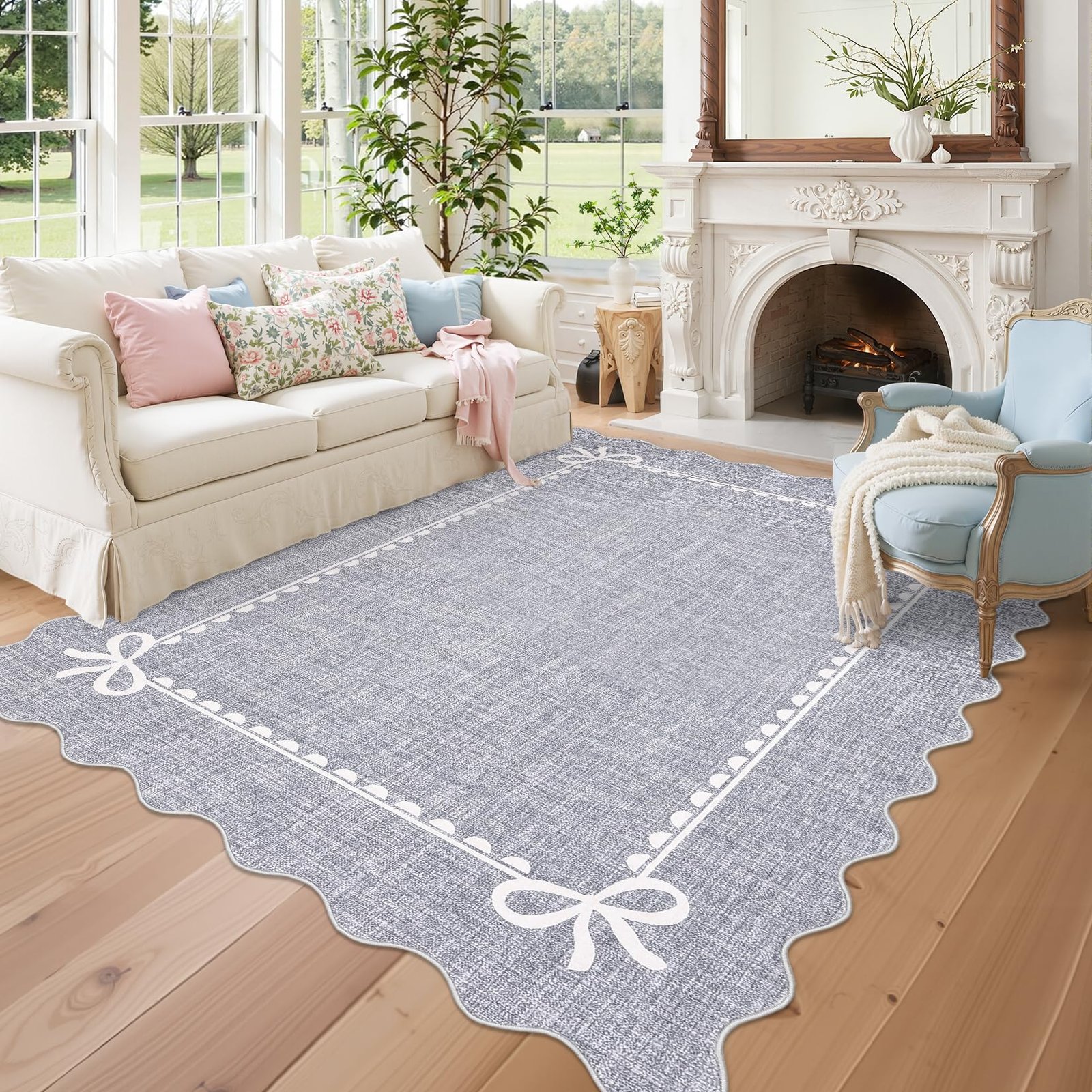 LocalStock Scalloped Bow Rug for Living Room, Solid Pink Rug for Dorm, Washable Rugs 5x7 Soft Low Pile Non Slip Scalloped Rugs for Nursery College Bedroom Decor Kids Room Playroom - Image 8