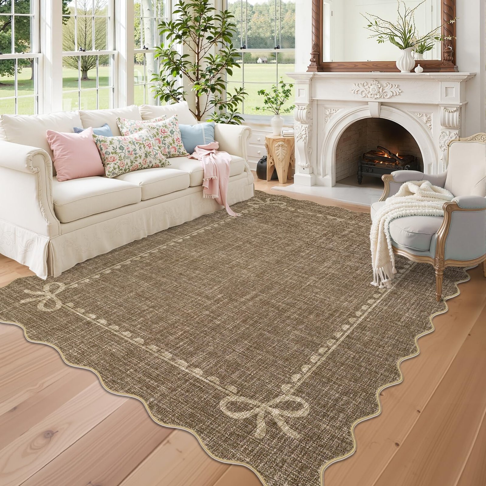 LocalStock Scalloped Bow Rug for Living Room, Solid Pink Rug for Dorm, Washable Rugs 5x7 Soft Low Pile Non Slip Scalloped Rugs for Nursery College Bedroom Decor Kids Room Playroom - Image 11