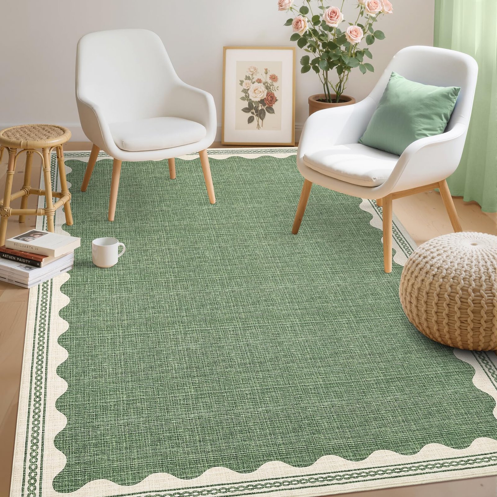 LocalStock 2x6 Runner Rug for Hallway Washable Kitchen Rugs Non Slip Solid Blue Modern Minimalism Soft Low-Pile Scalloped Indoor Carpet for Entryway Laundry Room Floor Mats - Image 13