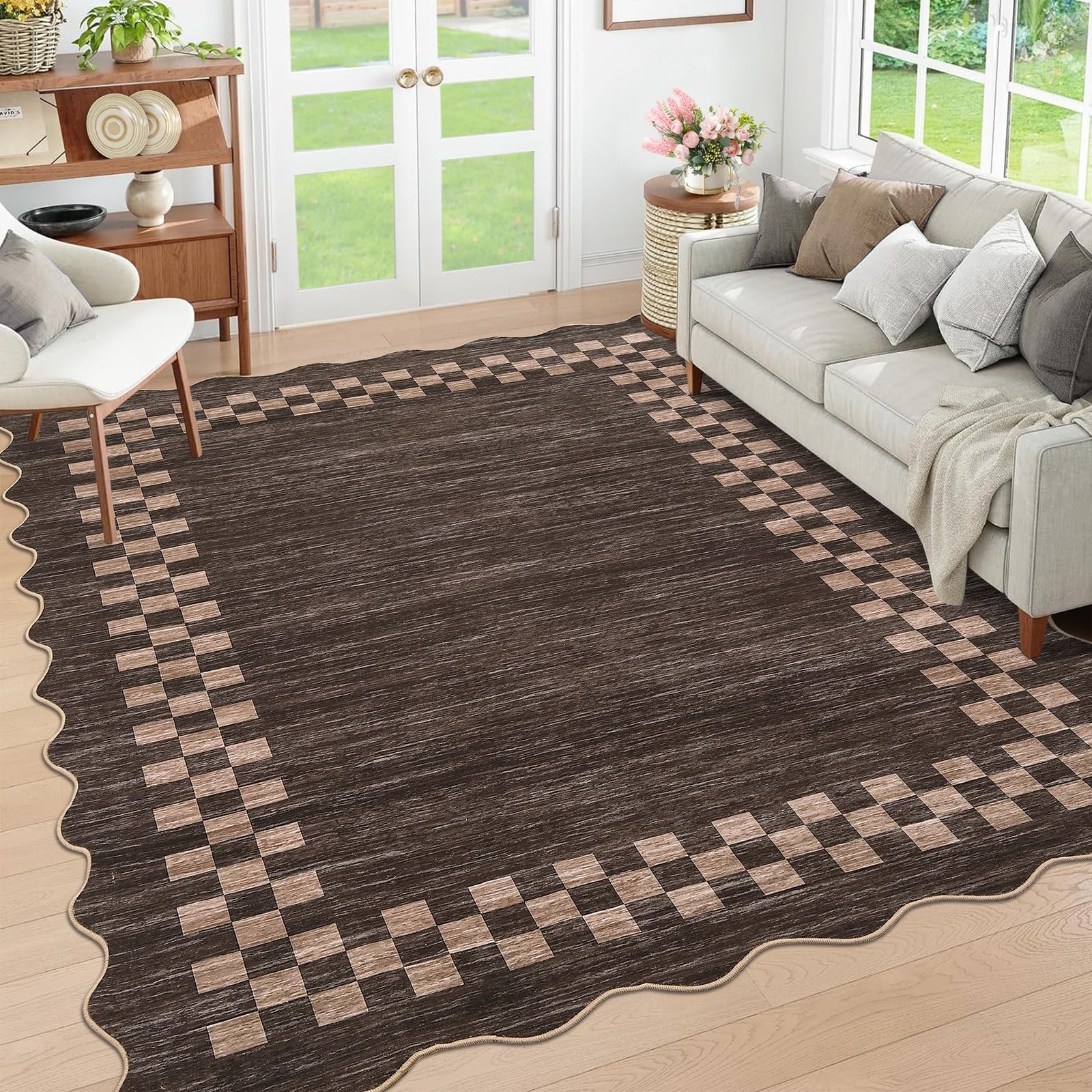 LocalStock Hallway Runner Rug 2x6 Non Slip Scalloped Washable Rug for Kitchen Entry Stain Resistant Modern Border Throw Floor Carpet Long Runner Mat for Bathroom Living Room Bedside, Beige - Image 26