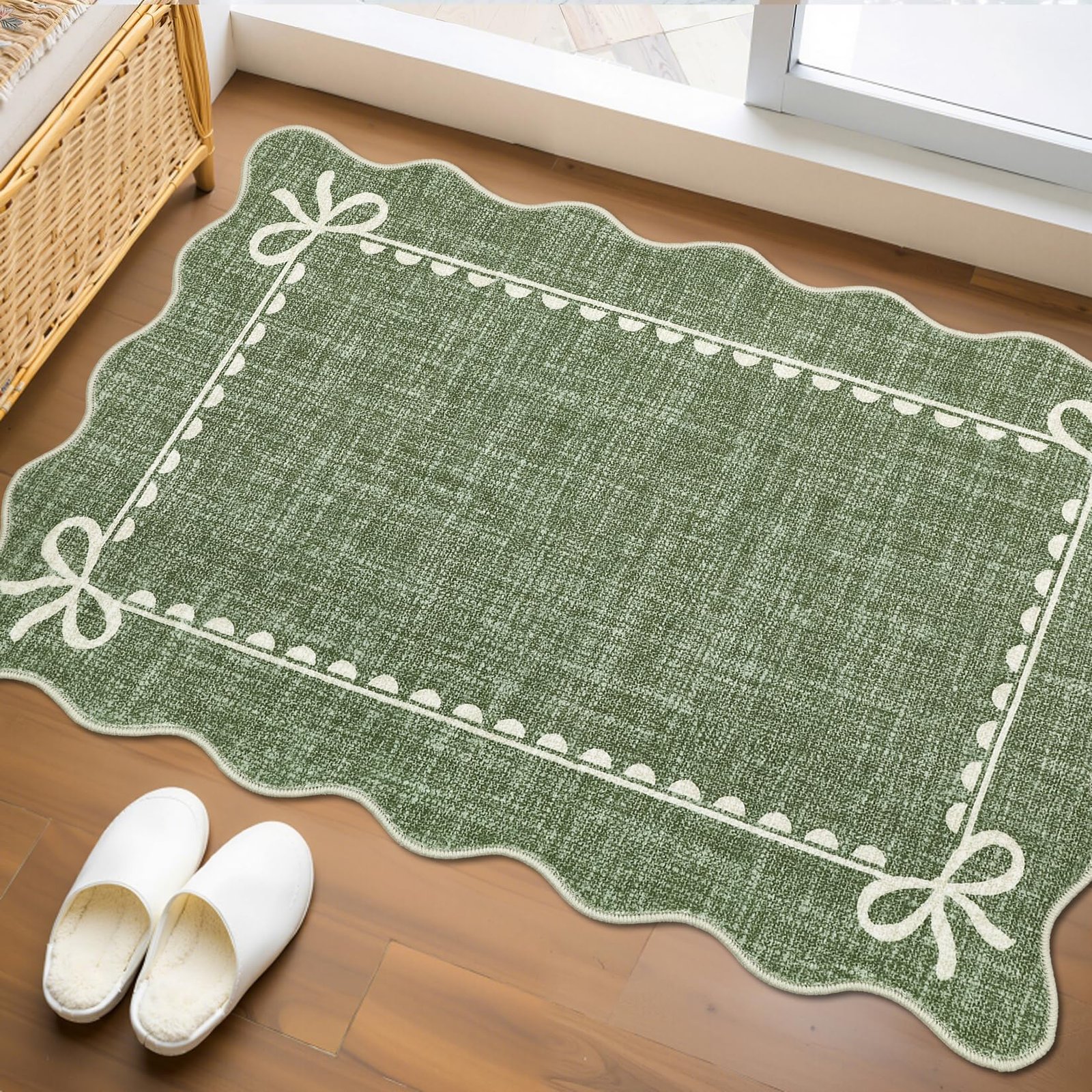 LocalStock Scalloped Bow Rug for Living Room, Solid Pink Rug for Dorm, Washable Rugs 5x7 Soft Low Pile Non Slip Scalloped Rugs for Nursery College Bedroom Decor Kids Room Playroom - Image 65