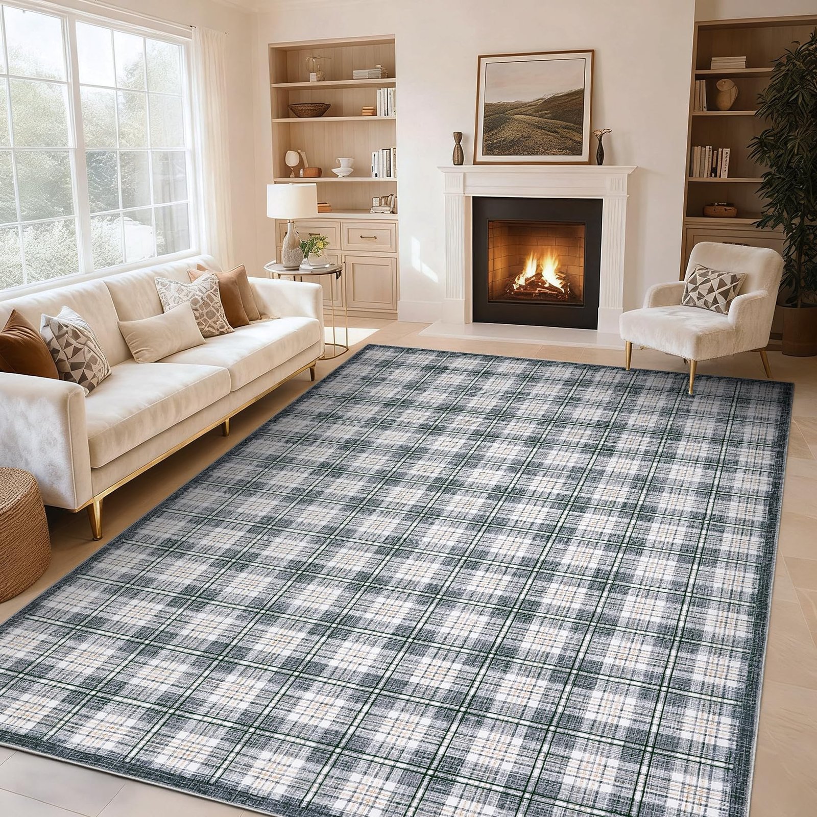 LocalStock Checkered Easy Jute 3x5 Entryway Rug Machine Washable Outdoor Patio Rug Non-Slip Backing Checkerboard Black Indoor Outdoor Carpet for Hallway Bathroom Kitchen Bedroom - Image 4