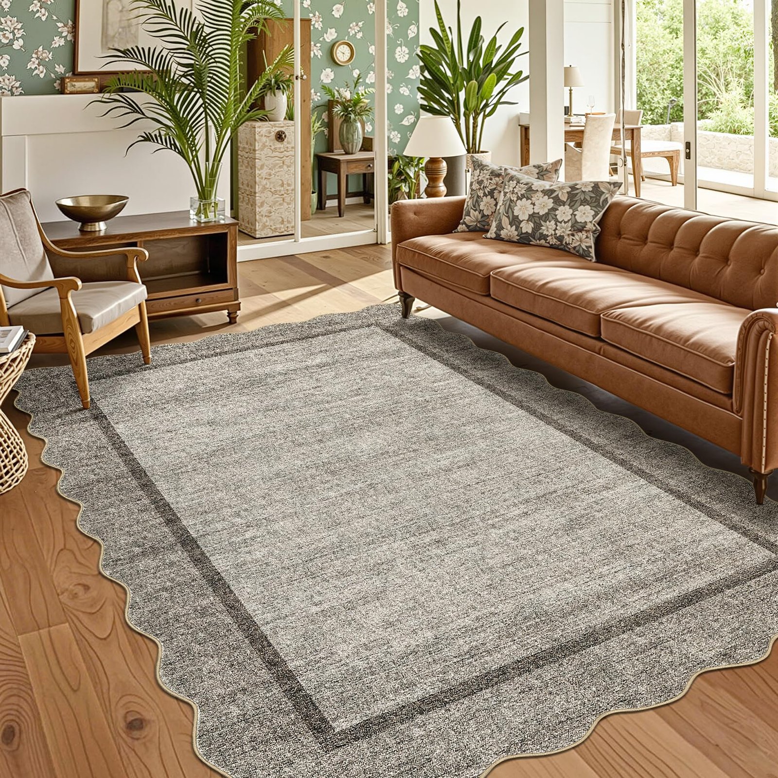 LocalStock Scalloped Washable Kitchen Runner Rug 2x8, Beige Runners for Hallway, Non Slip Boho Soft Bathroom Throw Mat Bordered Carpet Runner for Laundry Entryway Bedroom 2 ft x8 ft Beige - Image 10