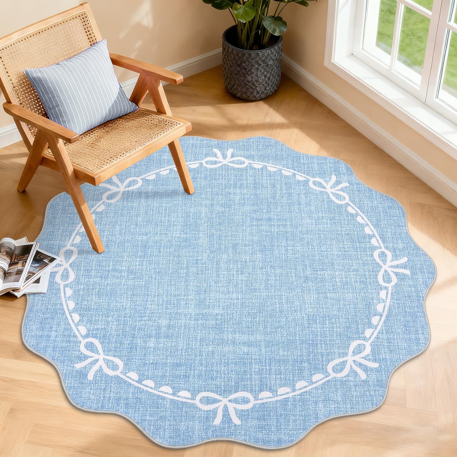 LocalStock Scalloped Bow Rug for Living Room, Solid Pink Rug for Dorm, Washable Rugs 5x7 Soft Low Pile Non Slip Scalloped Rugs for Nursery College Bedroom Decor Kids Room Playroom - Image 30