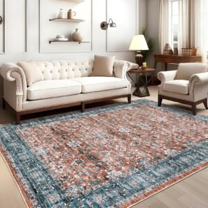Vintage 5х7 Area Rug, Non Slip Backing Washable Stain Resistant Super Soft Distressed Persian Rug, Ideal for High Traffic Areas in Bedroom, Living Room, Kitchen, Dining Room, Taupe