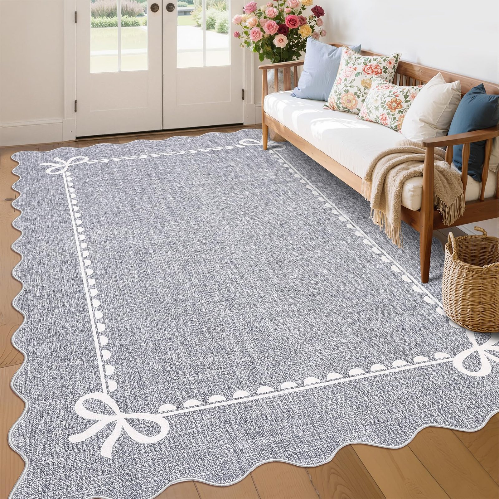 LocalStock Scalloped Bow Rug for Living Room, Solid Pink Rug for Dorm, Washable Rugs 5x7 Soft Low Pile Non Slip Scalloped Rugs for Nursery College Bedroom Decor Kids Room Playroom - Image 63