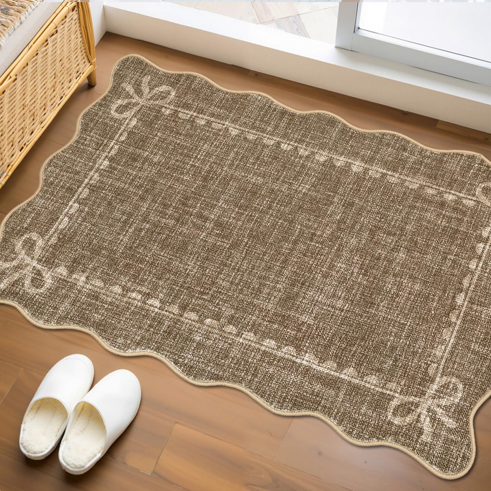 LocalStock Scalloped Bow Rug for Living Room, Solid Pink Rug for Dorm, Washable Rugs 5x7 Soft Low Pile Non Slip Scalloped Rugs for Nursery College Bedroom Decor Kids Room Playroom - Image 55