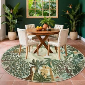 LocalStock 5x7 Jungle Area Rug Washable Rugs for Living Room Bedroom, Soft Low Pile Non Slip Accent Floor Mat Animal Print Throw Rug Indoor Carpet Dining Room Playroom