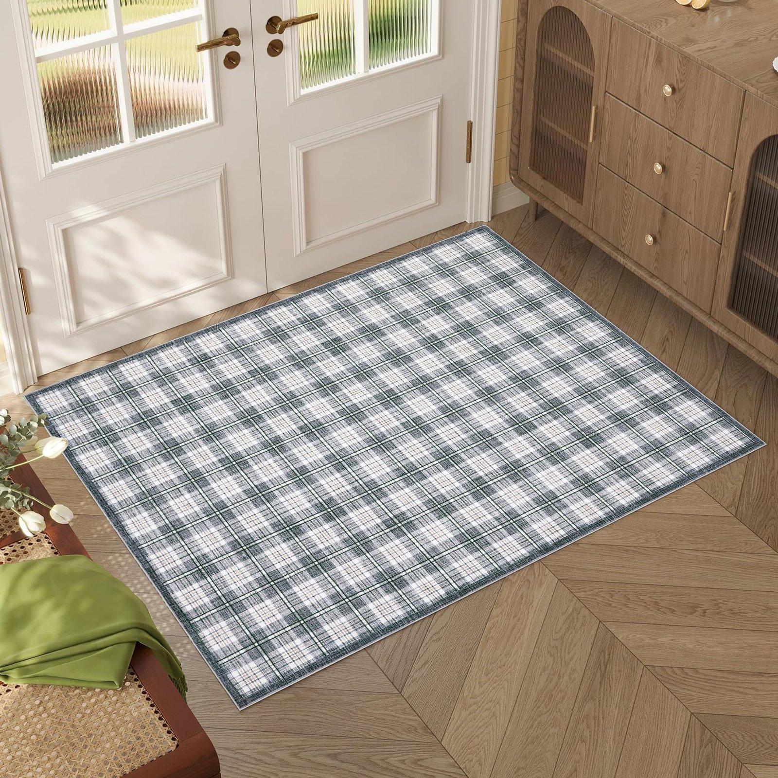 LocalStock Checkered Easy Jute 3x5 Entryway Rug Machine Washable Outdoor Patio Rug Non-Slip Backing Checkerboard Black Indoor Outdoor Carpet for Hallway Bathroom Kitchen Bedroom - Image 23