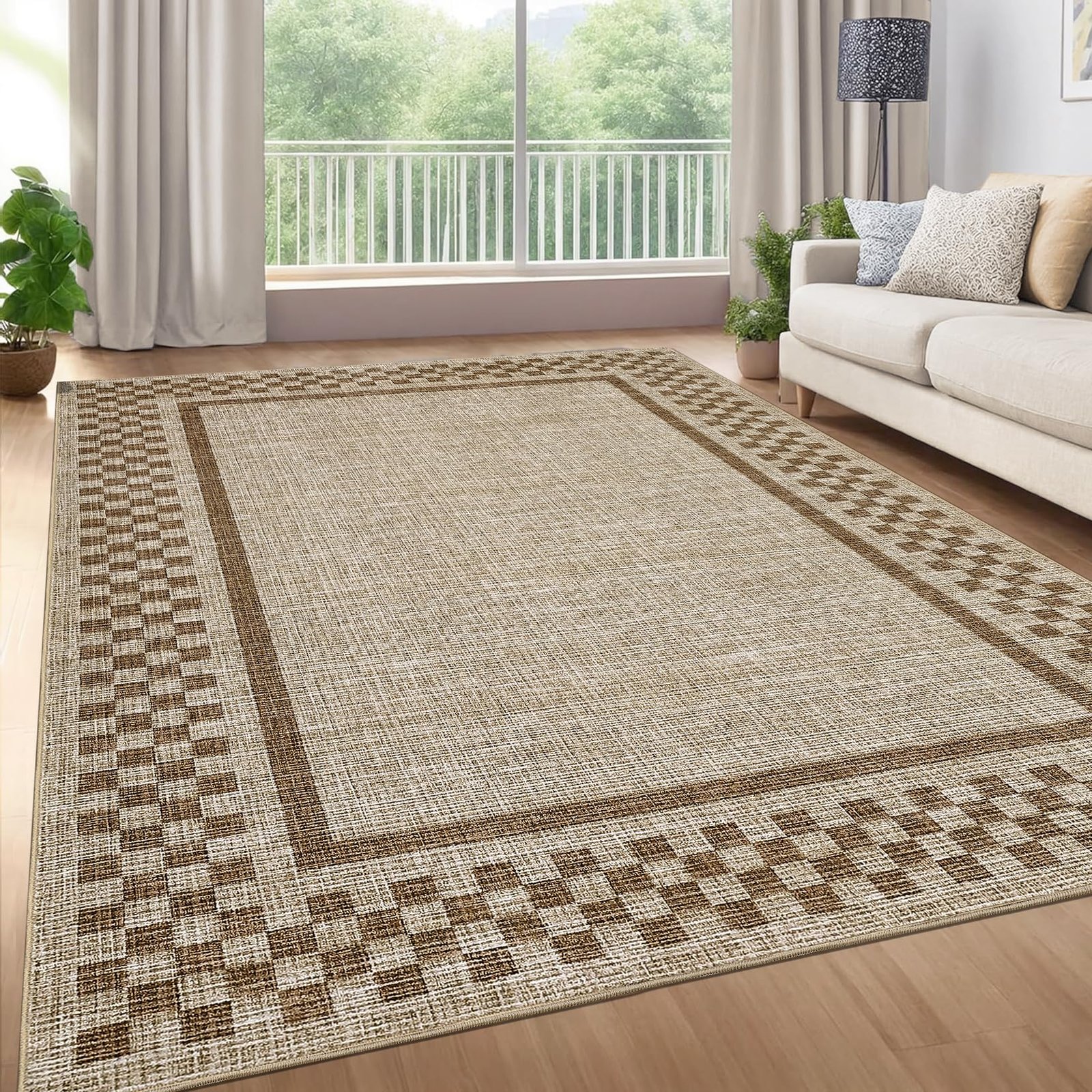 LocalStock Hallway Runner Rug 2x6 Non Slip Scalloped Washable Rug for Kitchen Entry Stain Resistant Modern Border Throw Floor Carpet Long Runner Mat for Bathroom Living Room Bedside, Beige - Image 5
