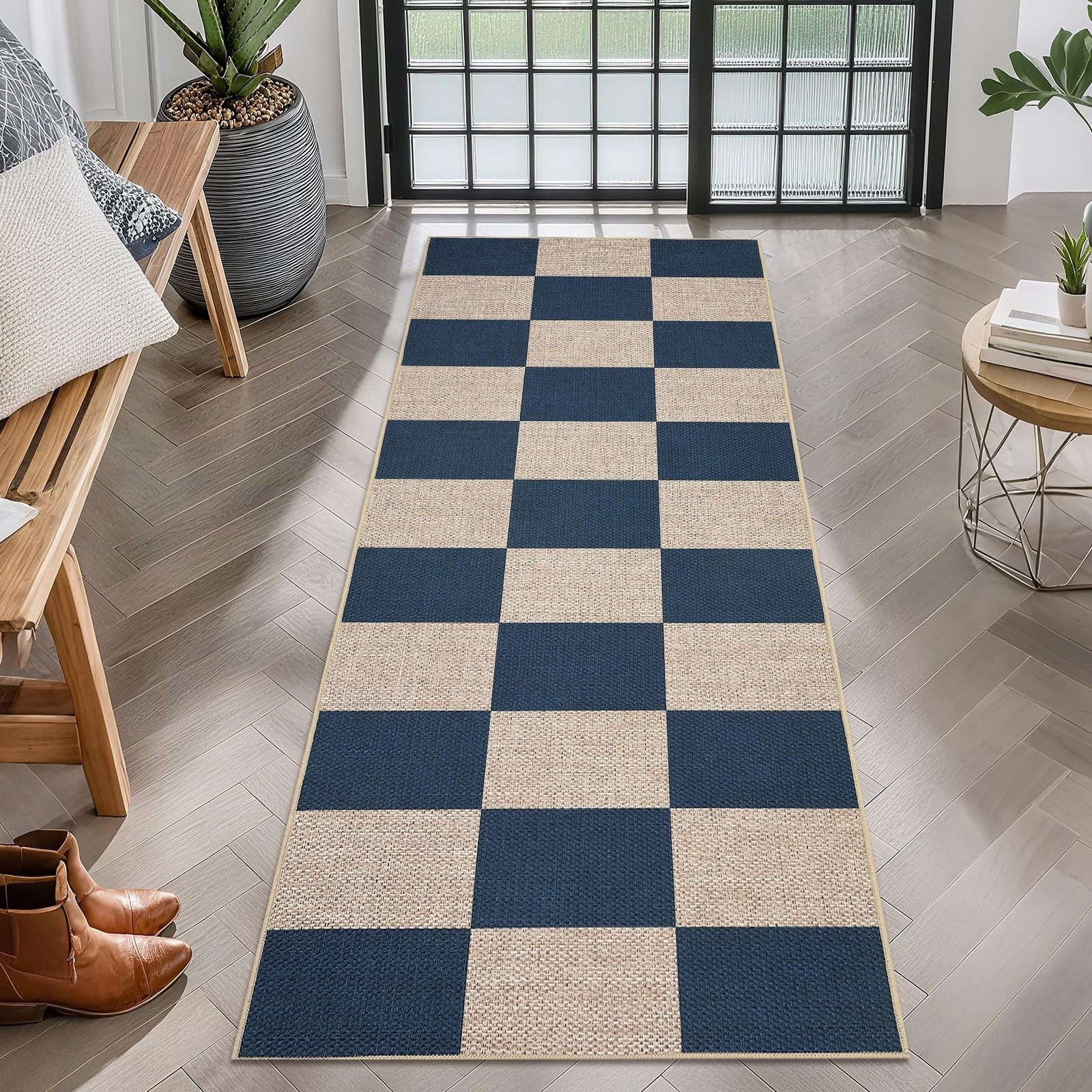 LocalStock Checkered Easy Jute 3x5 Entryway Rug Machine Washable Outdoor Patio Rug Non-Slip Backing Checkerboard Black Indoor Outdoor Carpet for Hallway Bathroom Kitchen Bedroom - Image 30